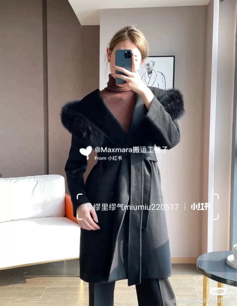 Max Mara Max Mara Mango Black Fox Fur Collar Coat Size S / US 4 / IT 40 - 6 Thumbnail