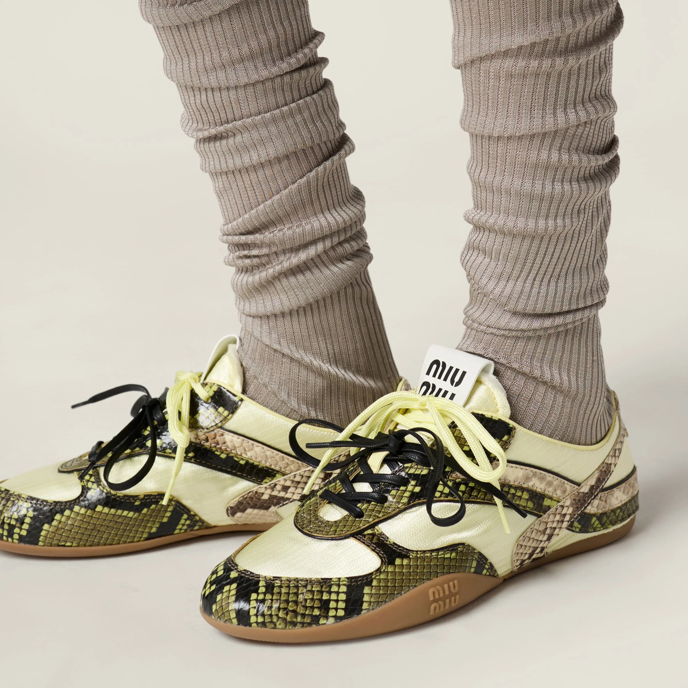 Miu Miu o1B3y1r0426 Gymnasium Technical Fabric Python-Print Sneakers Size US 8 / IT 38 - 6 Thumbnail