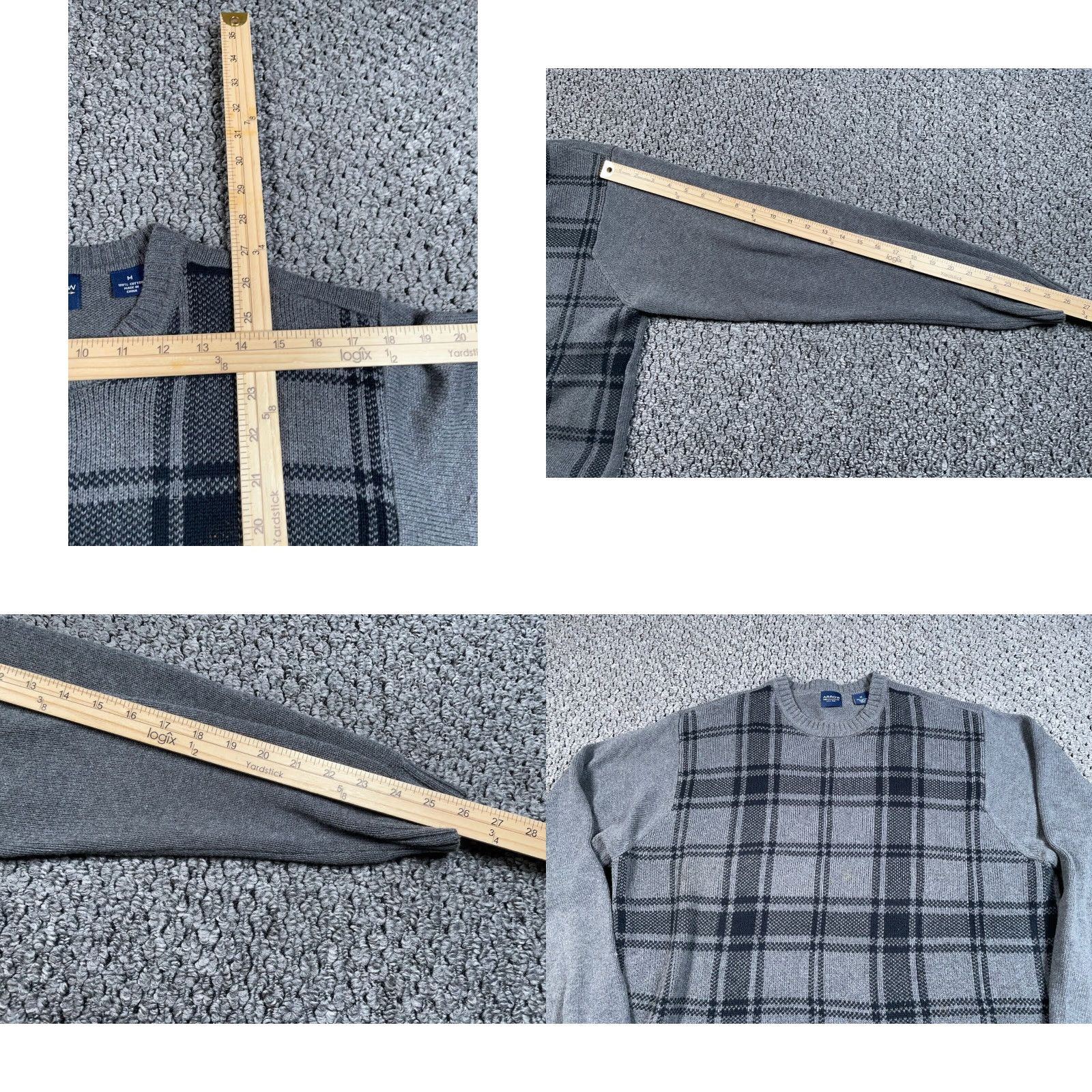 Arrow VINTAGE Arrow GrAY/Black Grid Check Sweater Adult Medium Crew Knit Pullover Mens Vintage Preppy 90s/Classic Dad Style Size US M / EU 48-50 / 2 - 8 Thumbnail