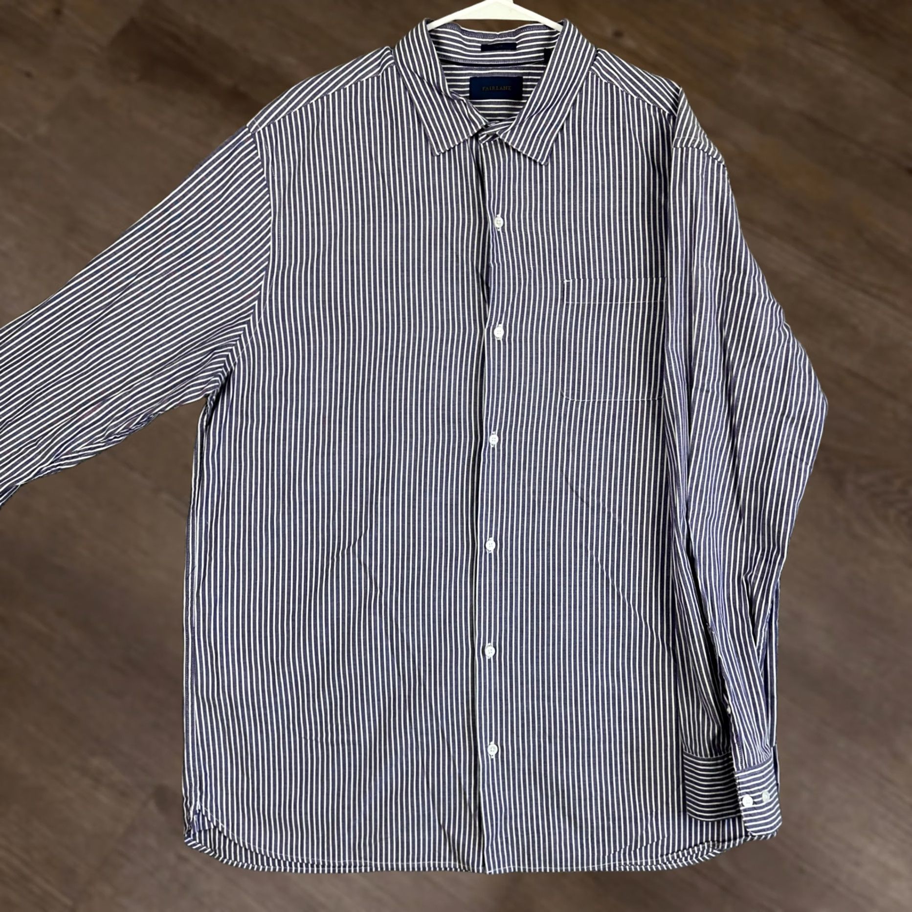 Vintage Fairlane Shirt Dress Men 2XL Tall Purple White Striped Button-Up Pocket Slim Fit Shirt Dress Size 48R - 1 Thumbnail