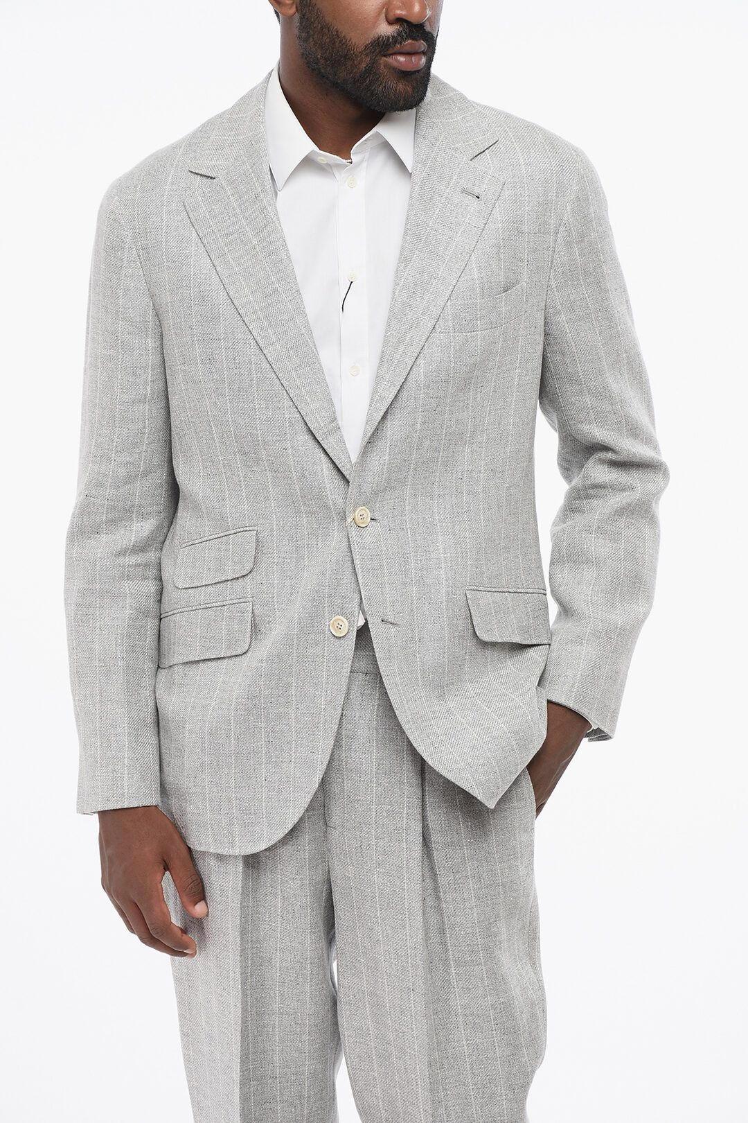 Brunello Cucinelli og1mm0725 Multipocketed Pinstriped Linen Blend Suit in Grey Size US S / EU 44-46 / 1 - 2 Thumbnail