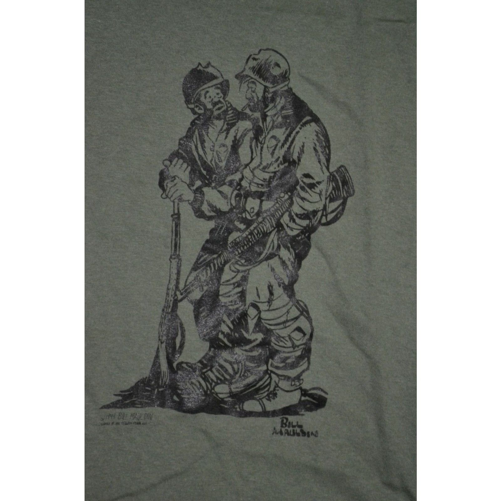 Gildan VINTAGE Bill Mauldin Military T Shirt Small Mens S Green Graphic Tee WWII Soldiers Willie & Joe Size US S / EU 44-46 / 1 - 2 Thumbnail