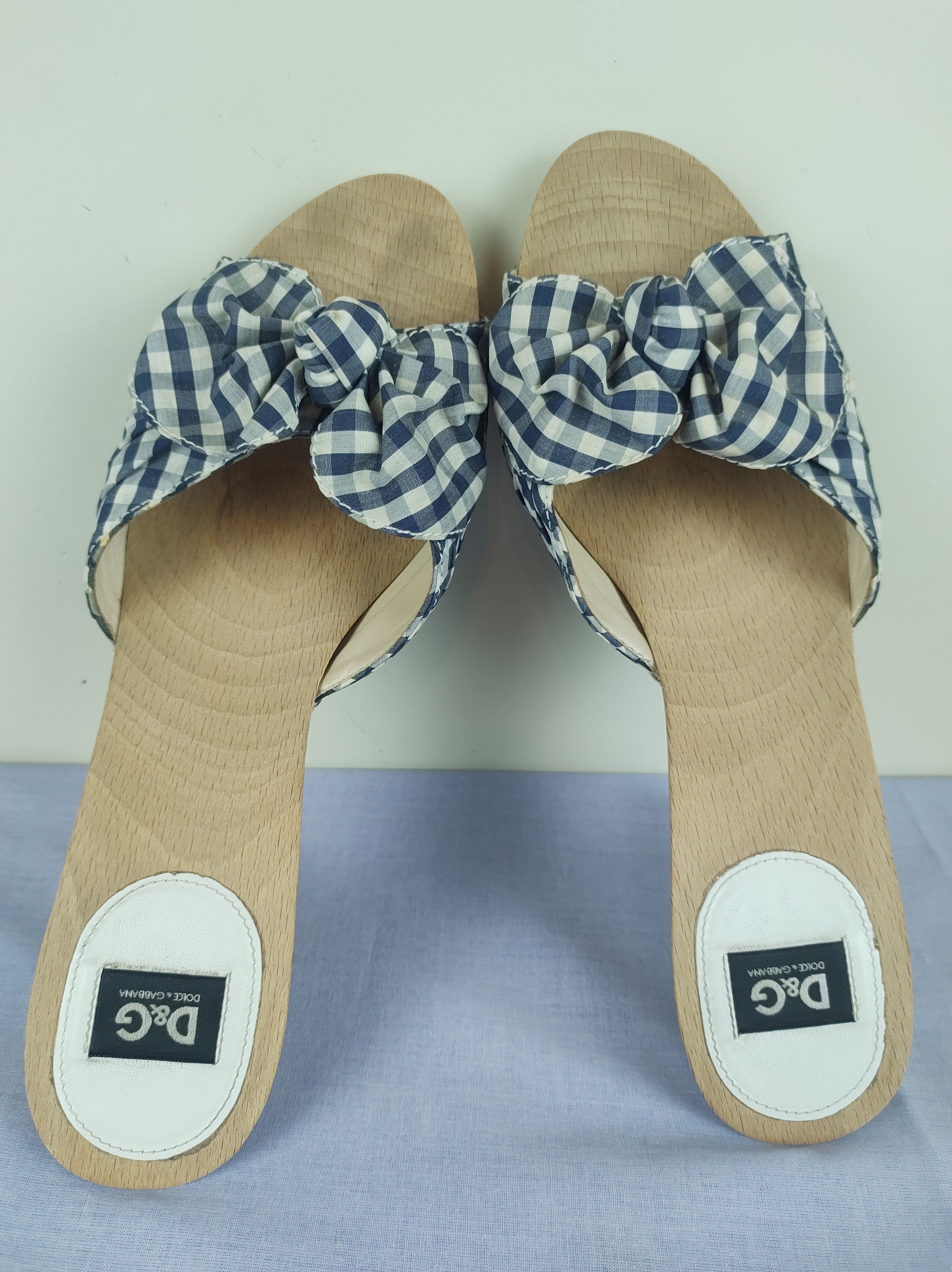 Dolce & Gabbana Dolce & Gabbana Italy Check Fabric Wooden Heel Mules Sandals Size US 10 / IT 40 - 7 Thumbnail