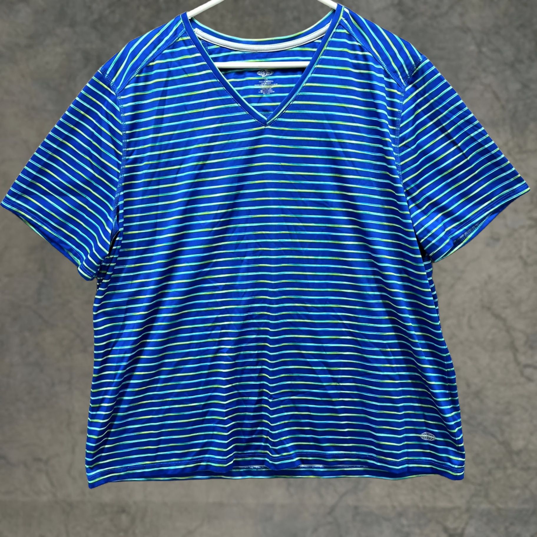 Vintage Reel Legends Shirt Womens 1X Blue Stripes V Neck Casual Tee Cotton Activewear Size XL / US 12-14 / IT 48-50 - 1 Thumbnail