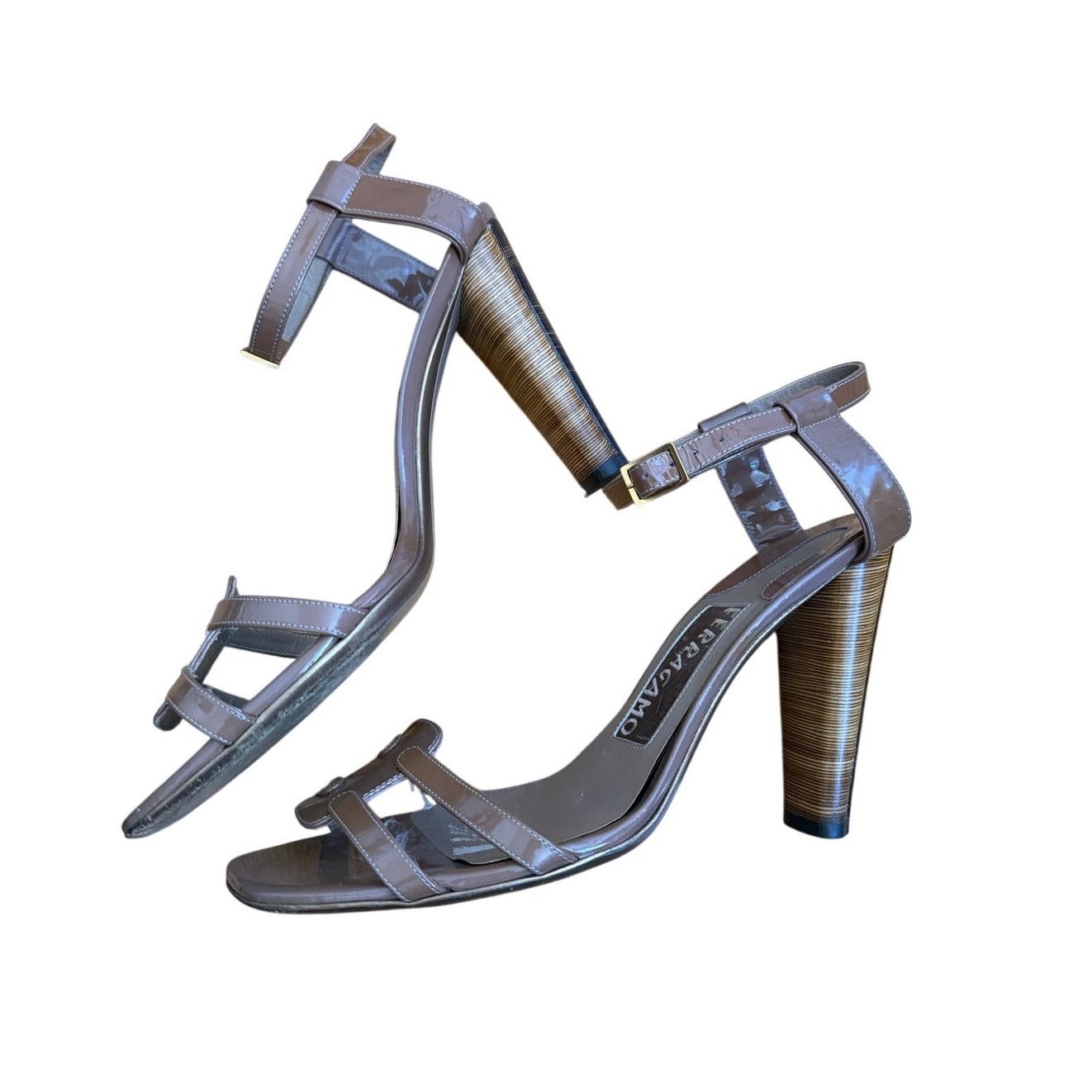 Salvatore Ferragamo Ferragamo Women's Brown Patent Leather High Heeled Sandal Size US 8 / IT 38 - 1 Thumbnail
