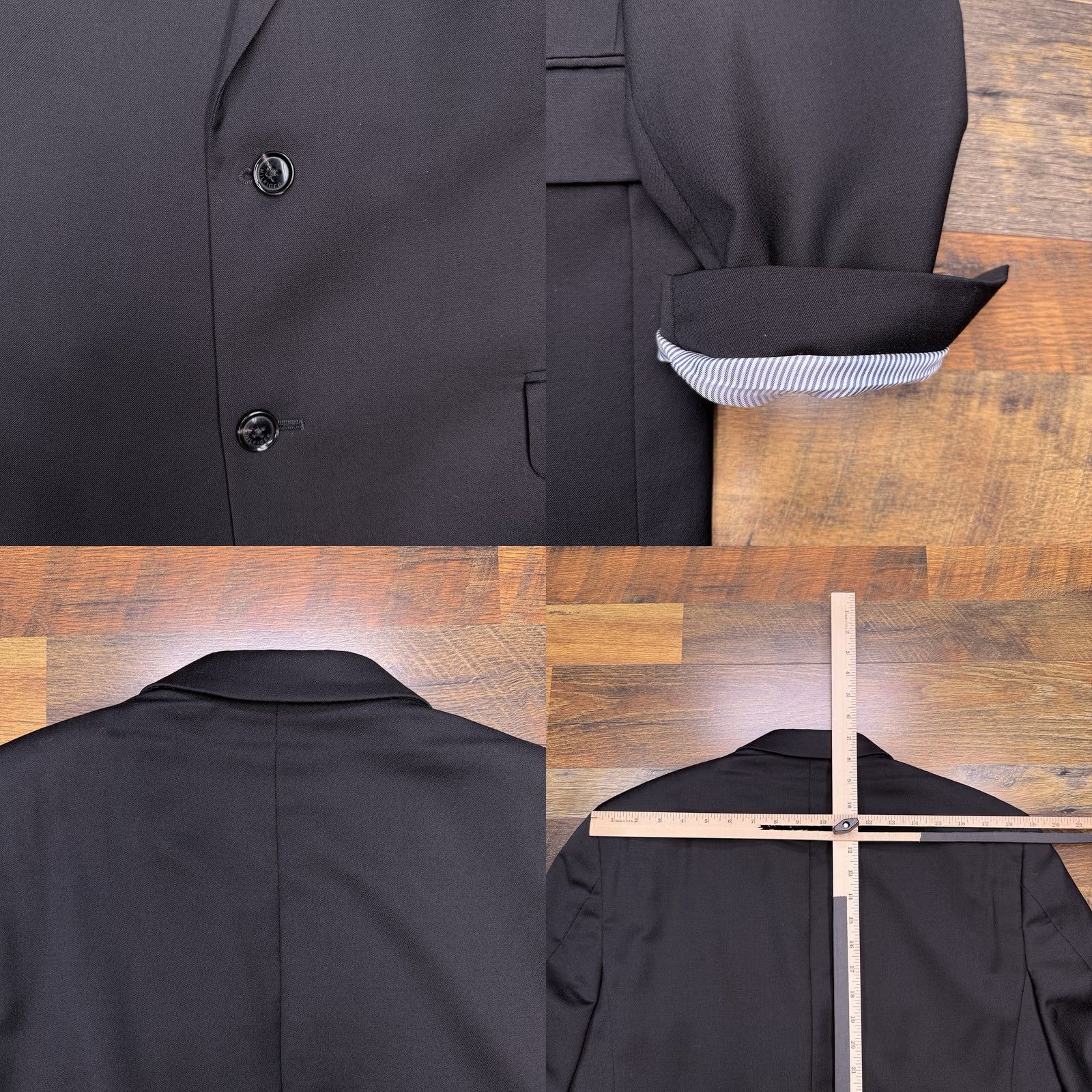 Tommy Hilfiger Tommy Hilfiger Suit Jacket 42R Black Blazer Wool Regular Mens Blazer 2-Button Notch Lapel, Double-Vented, Dry Clean Only, Solid, Vintage: No Size 42R - 8 Thumbnail