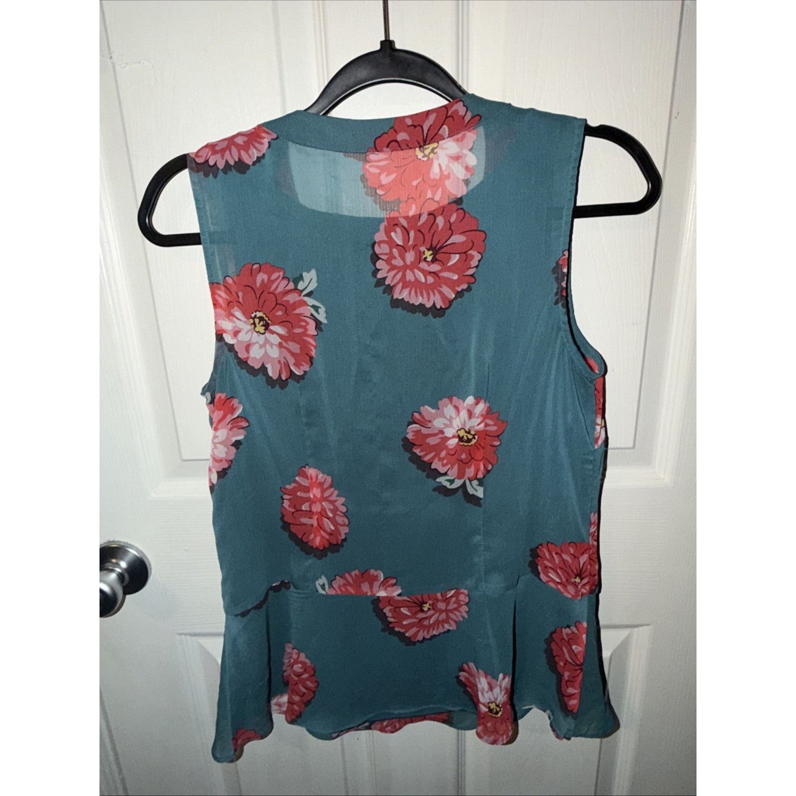 Canali CAbi #3445 Blushing Blouse Chiffon Sleeveless V-Neck Teal Size S / US 4 / IT 40 - 11 Thumbnail