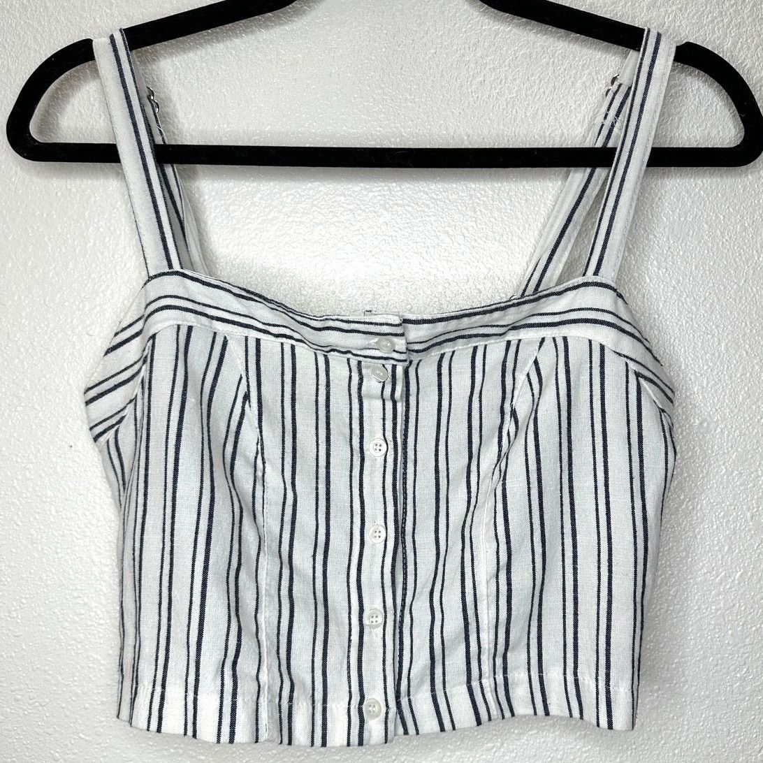 Brandy Melville Brandy Melville Astrid White & Black Stripe Button Crop Top Size XS / US 0-2 / IT 36-38 - 1 Thumbnail
