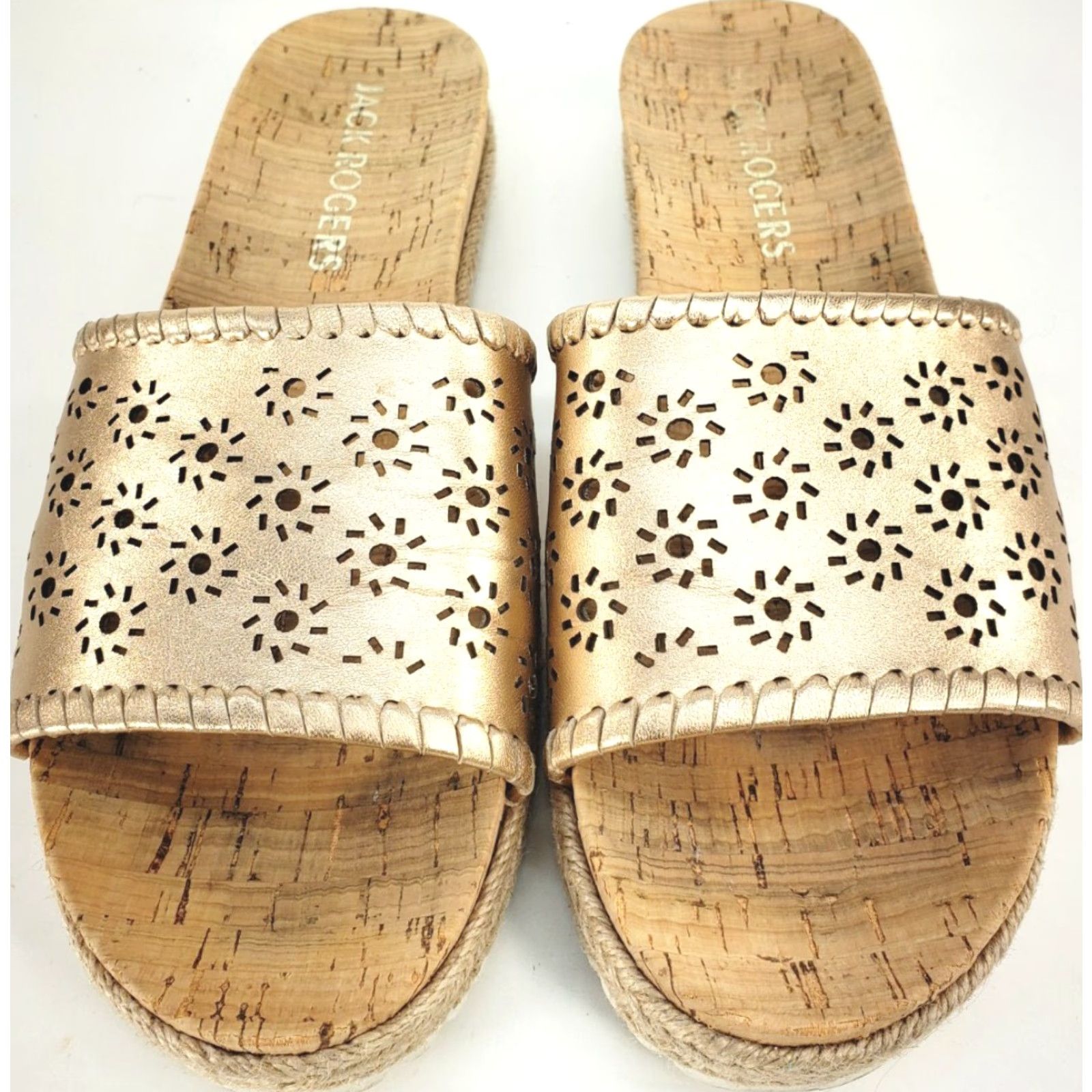 Jack Rogers Jack Rogers Women's 9M Metallic Floral Perforated Espadrille Cork Slide Sandal Size US 9 / IT 39 - 3 Thumbnail