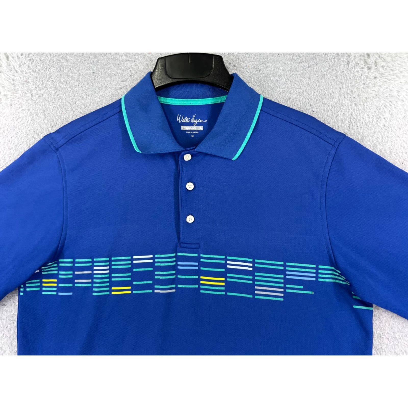 Vintage Walter Hagen Polo Shirt Mens Medium Blue Striped Golf 100% Polyester Size US M / EU 48-50 / 2 - 4 Thumbnail