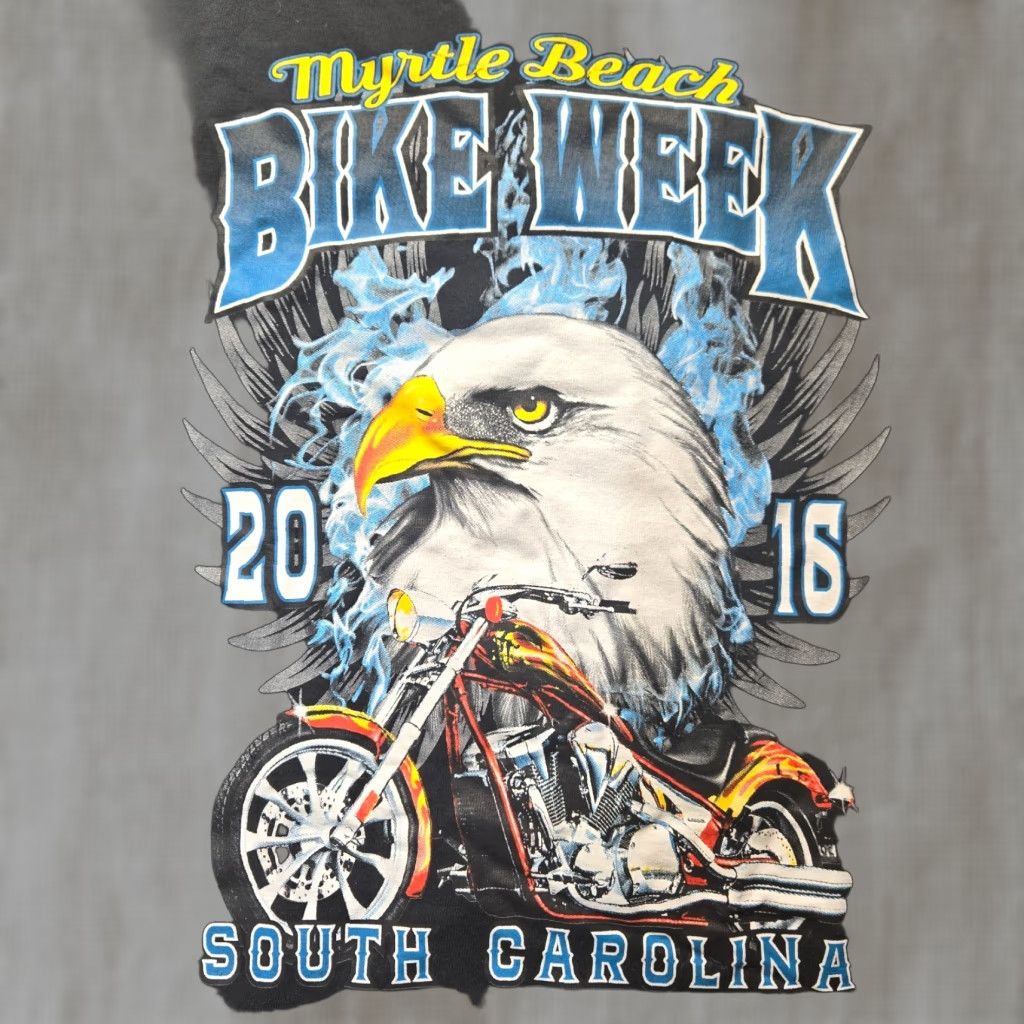 Vintage Carolina Shirt Men 2016 Myrtle Beach South Carolina Bike Week Short Sleeve Crew Neck Black M Medium Logo Graphic Print Century Size US M / EU 48-50 / 2 - 1 Thumbnail