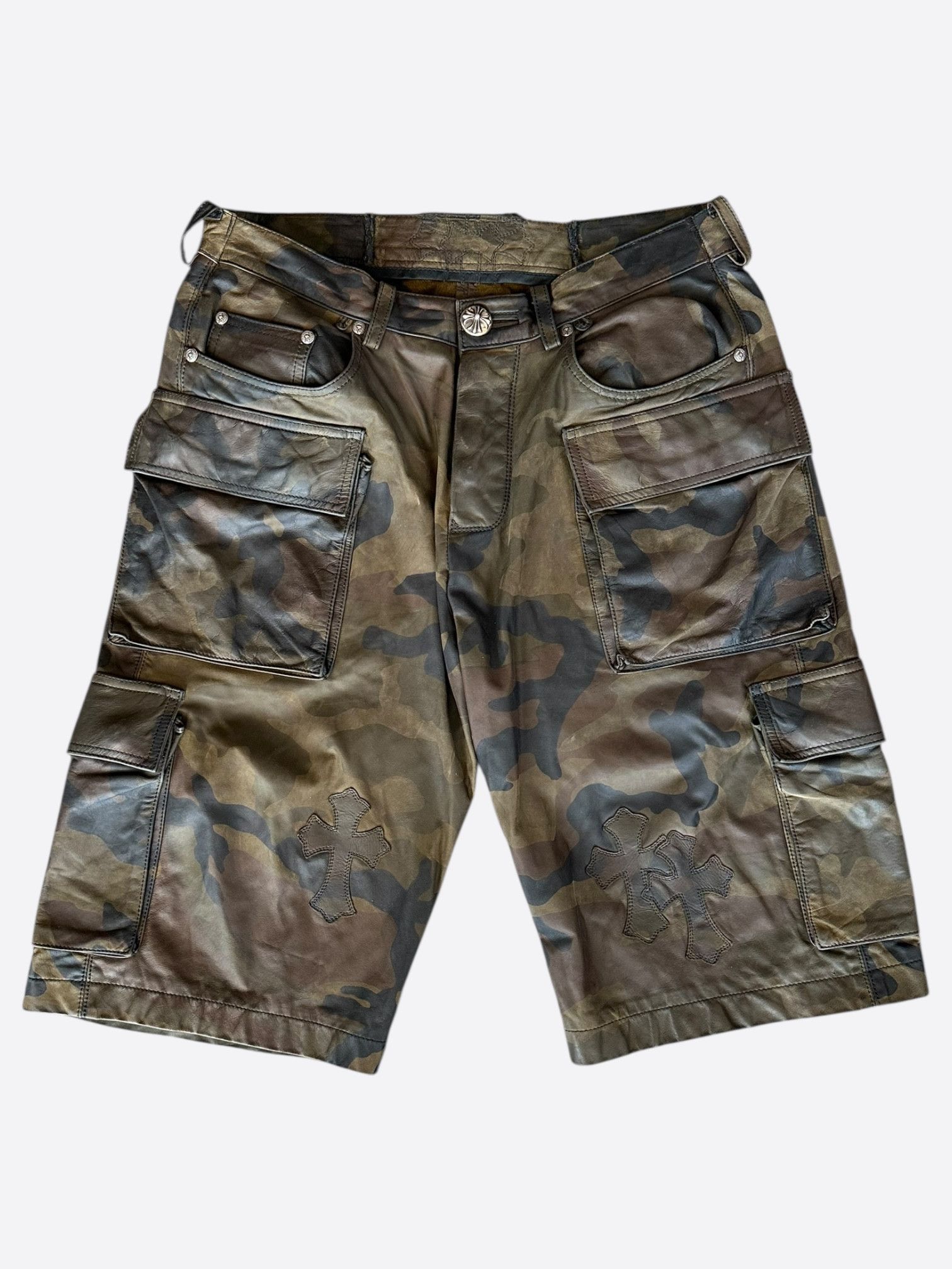 Chrome Hearts Chrome Hearts Camouflage Leather Cross Patch Cargo Shorts Size US 31 - 1 Thumbnail