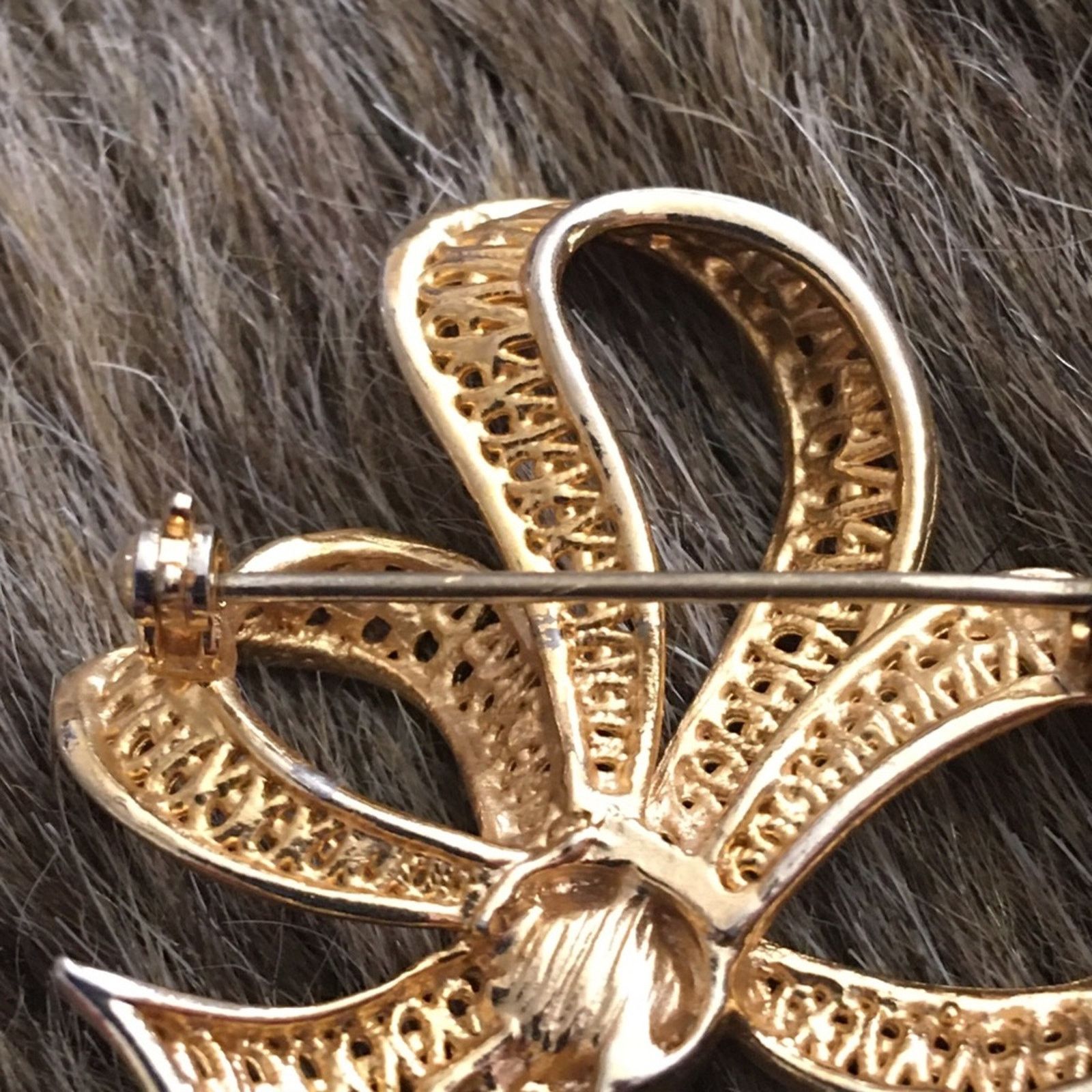 Vintage Vintage 70s gold tone bow brown agate brooch pin Size ONE SIZE - 5 Thumbnail