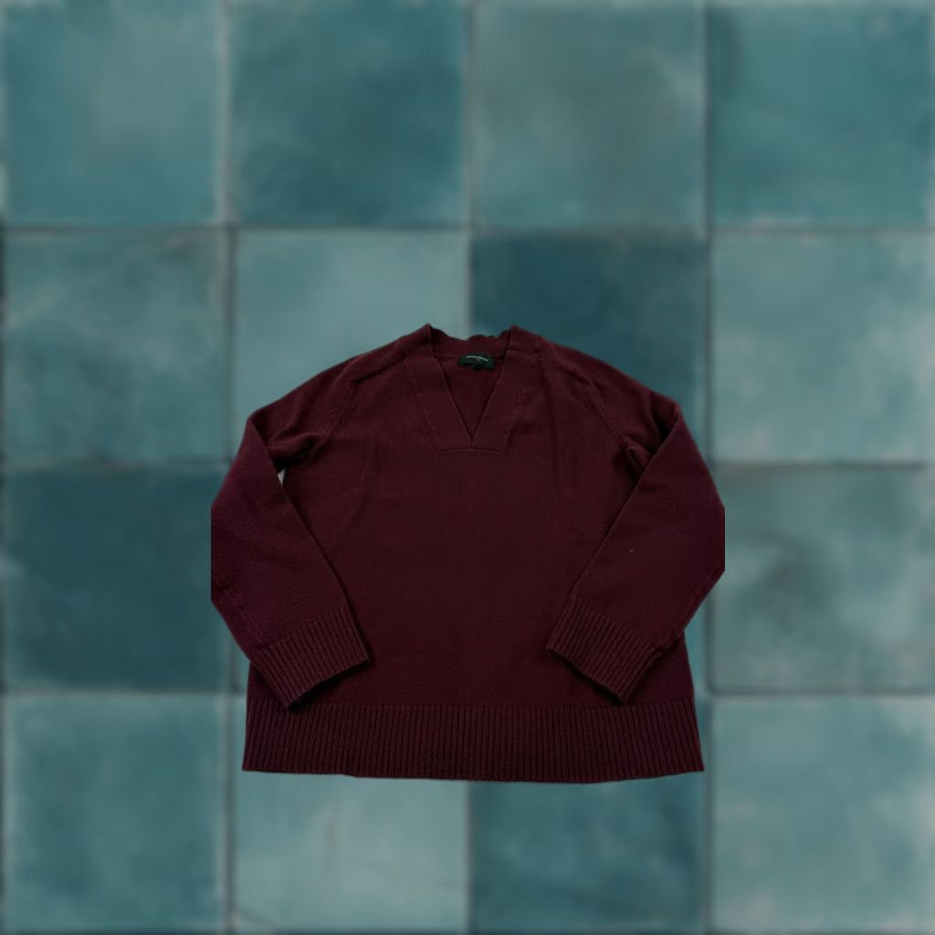 Banana Republic VINTAGE Banana Republic Sweater Womens Small Burgundy V Neck Pullover Ribbed Wool Blend Size S / US 4 / IT 40 - 1 Thumbnail