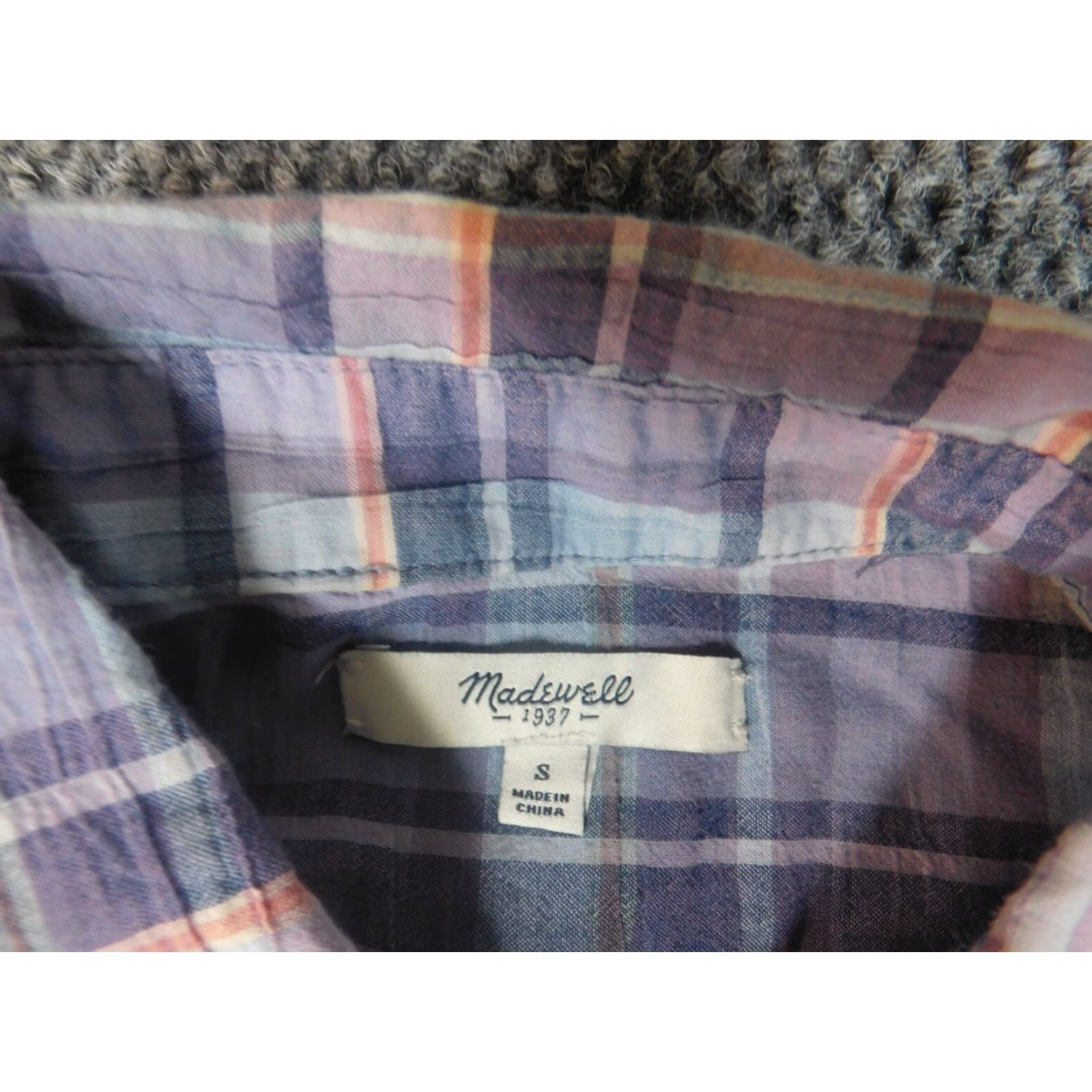 Madewell Madewell Womens Blouse Small Plaid Purple Button-Up Top Crew Neck Long Sleeve Casual Ruffle 100% Cotton Regular Women's Shirt Size S / US 4 / IT 40 - 6 Thumbnail