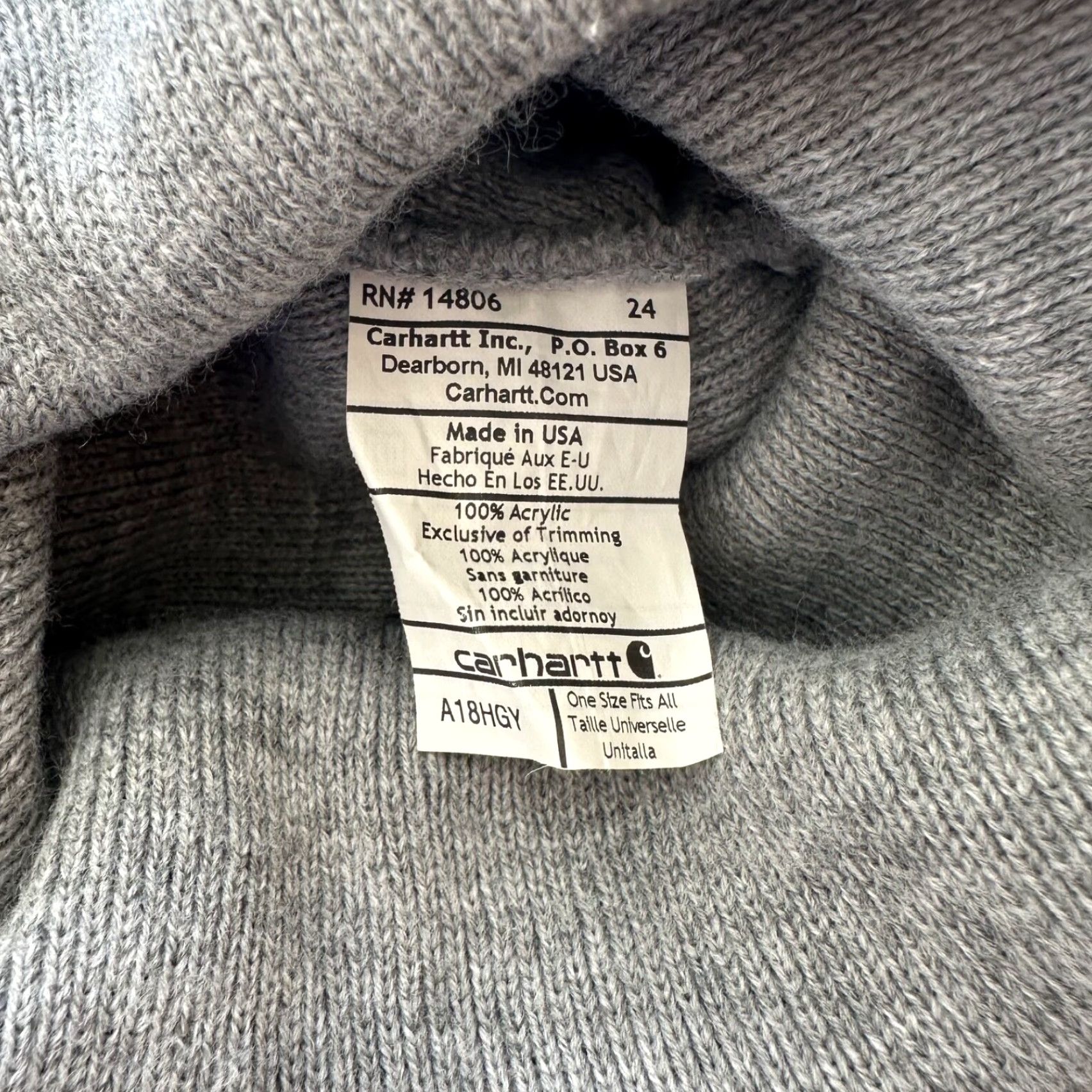 Carhartt Carhartt Beanie Gray Made in USA Mens One Size Acrylic Knit USA Size ONE SIZE - 3 Thumbnail