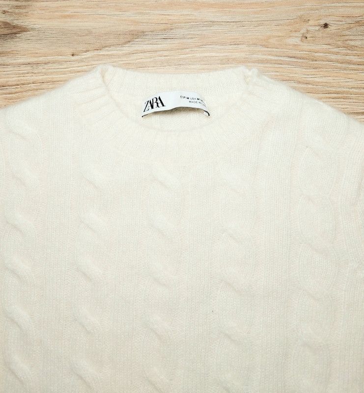 Zara 100% cashmere sweater jumper ecru thick weave u-neck vintage Size M / US 6-8 / IT 42-44 - 4 Thumbnail