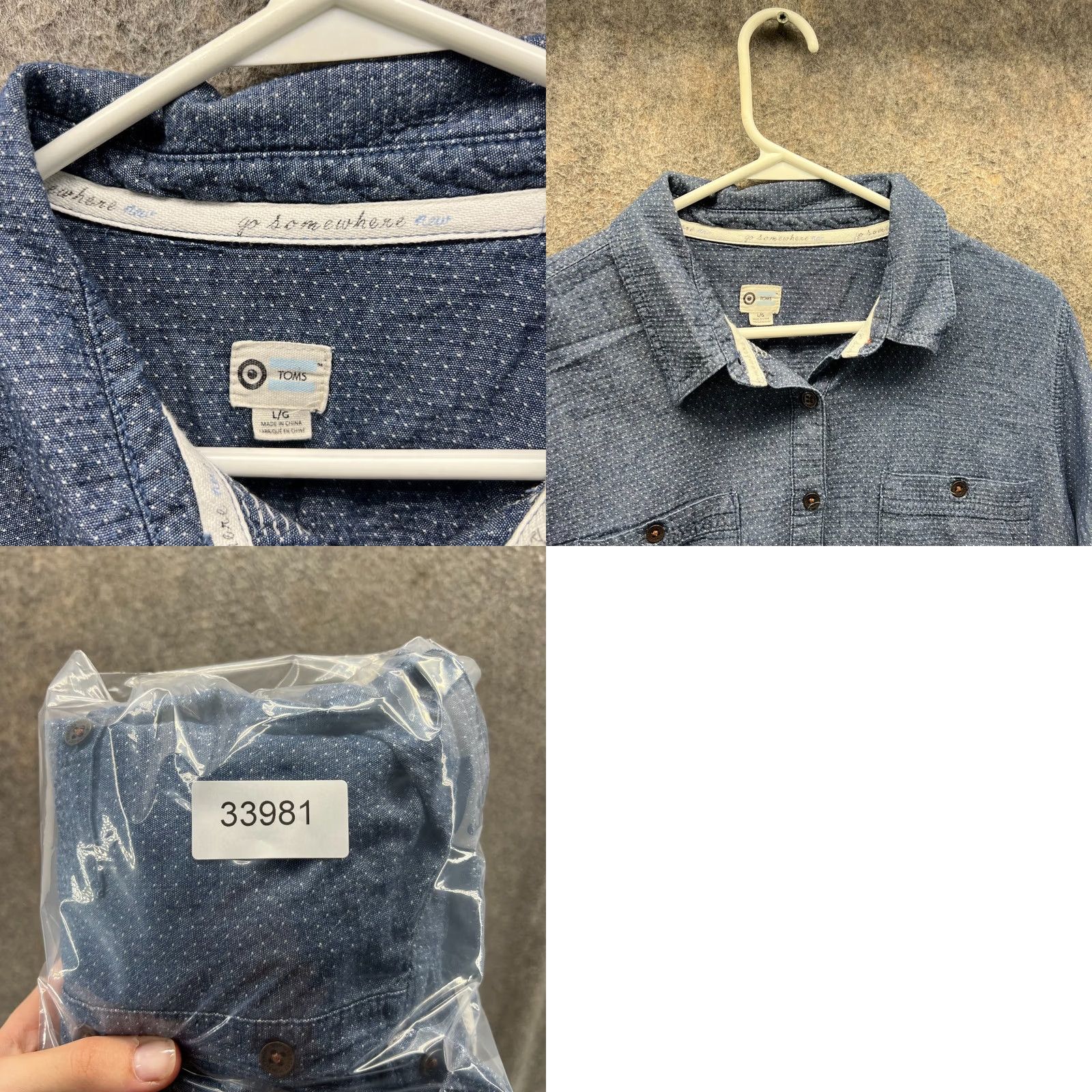 Toms Toms Shirt Womens Large Blue Button Up Preppy Polka Dots Cotton Classic Fit Size L / US 10 / IT 46 - 8 Thumbnail