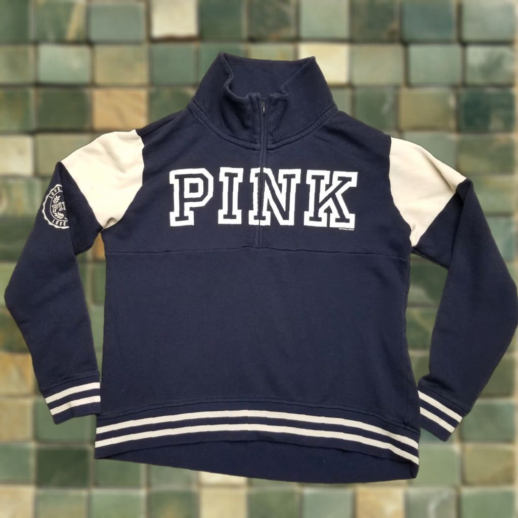 Pinko VINTAGE Pink Victoria's Secret Sweatshirt Womens M Blue 1/4 Zip Long Sleeve Pullover Size M / US 6-8 / IT 42-44 - 1 Thumbnail