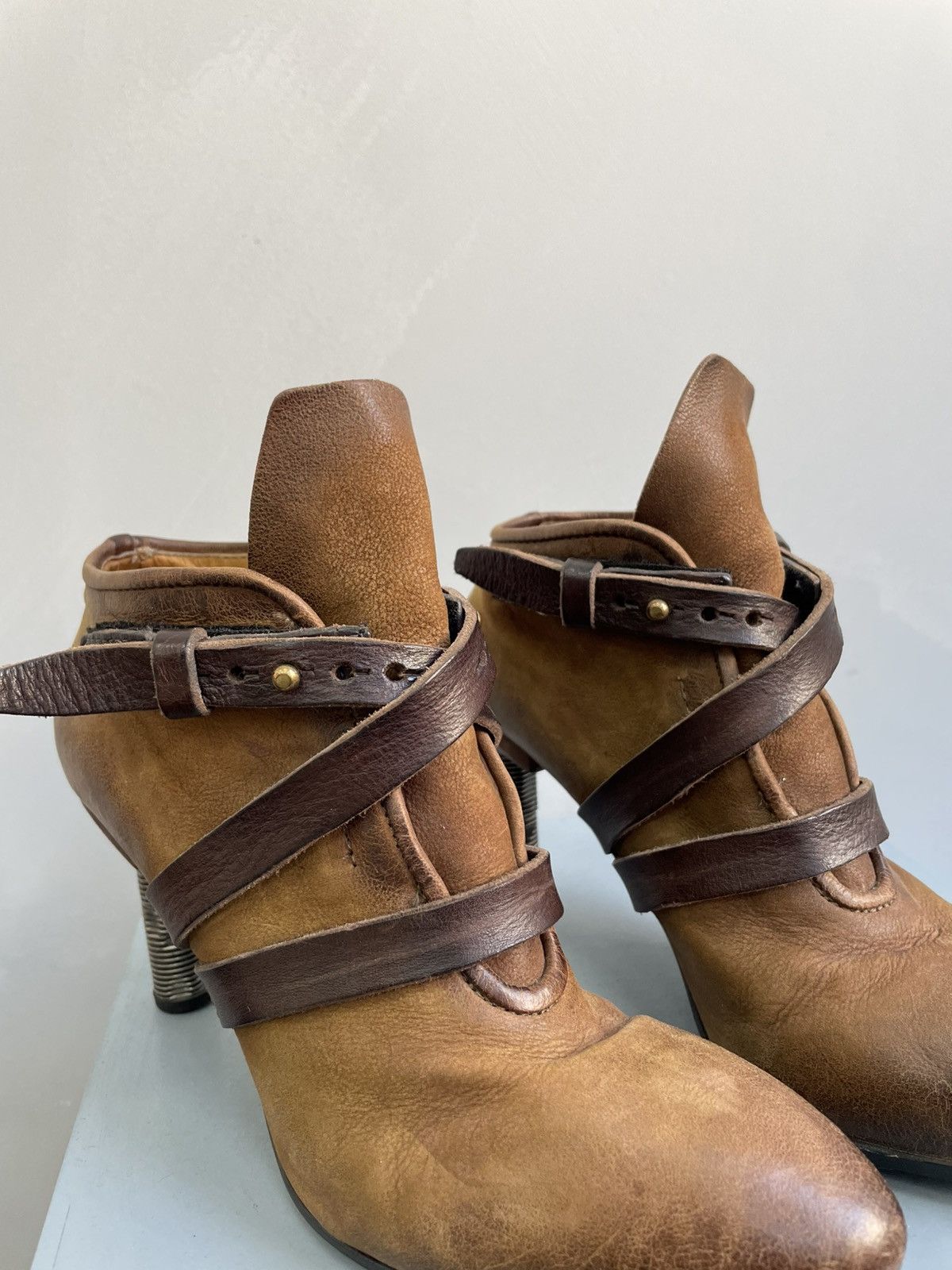 A S 98 x Vintage Slippers Heel Shoes Women 38 Leather Boots Belted A.s. 98 in Brown