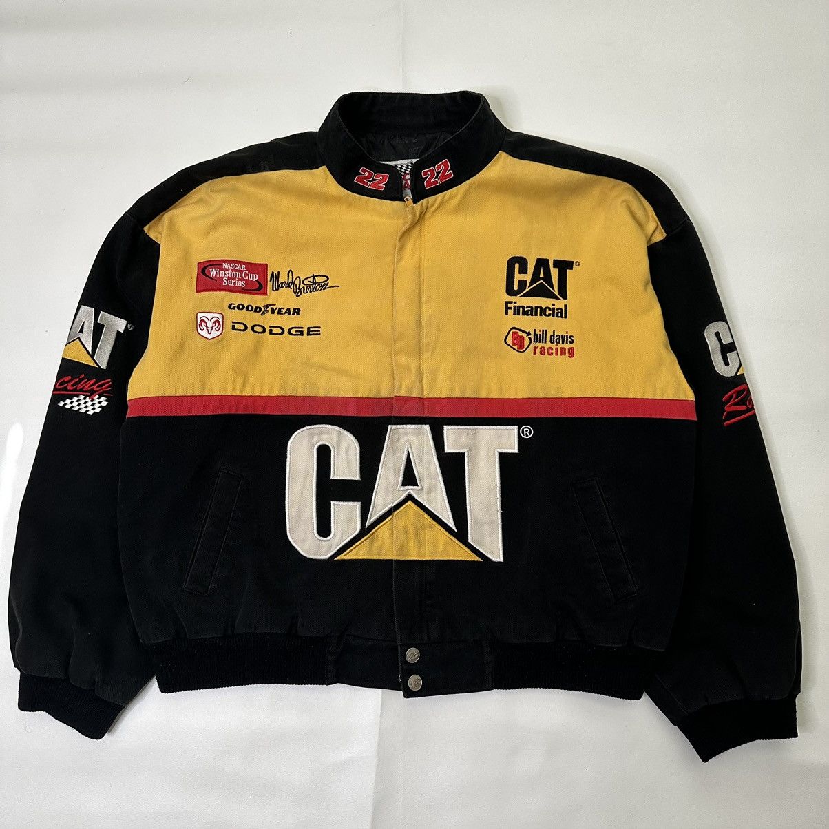 image of Ward Burton Cat Nascar Jacket 90's Usa Racing Dale in Yellow, Men's (Size XL)