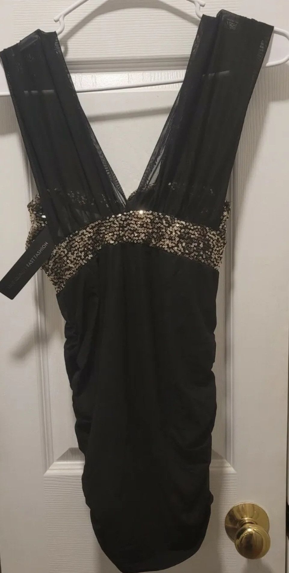 Other NWT Zanzea Black Mesh Gold Sequin Sleeveless Ruched Dress S Size S / US 4 / IT 40 - 1 Thumbnail