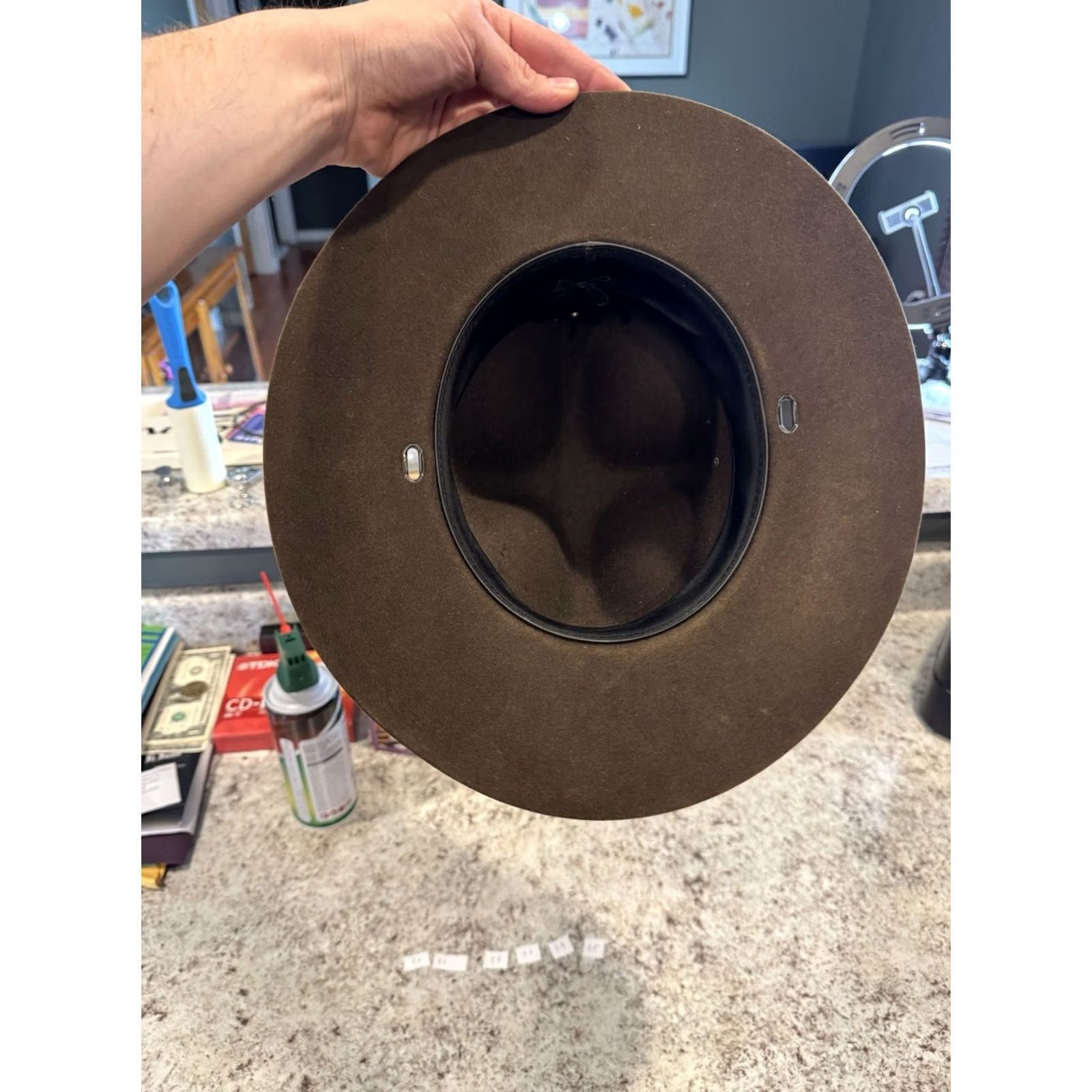 FELT VINTAGE Stratton USA Campaign Hat Wool Felt 7 Men Brown Wide Brim Self Forming Drill Sergeant Instructor Size ONE SIZE - 6 Thumbnail