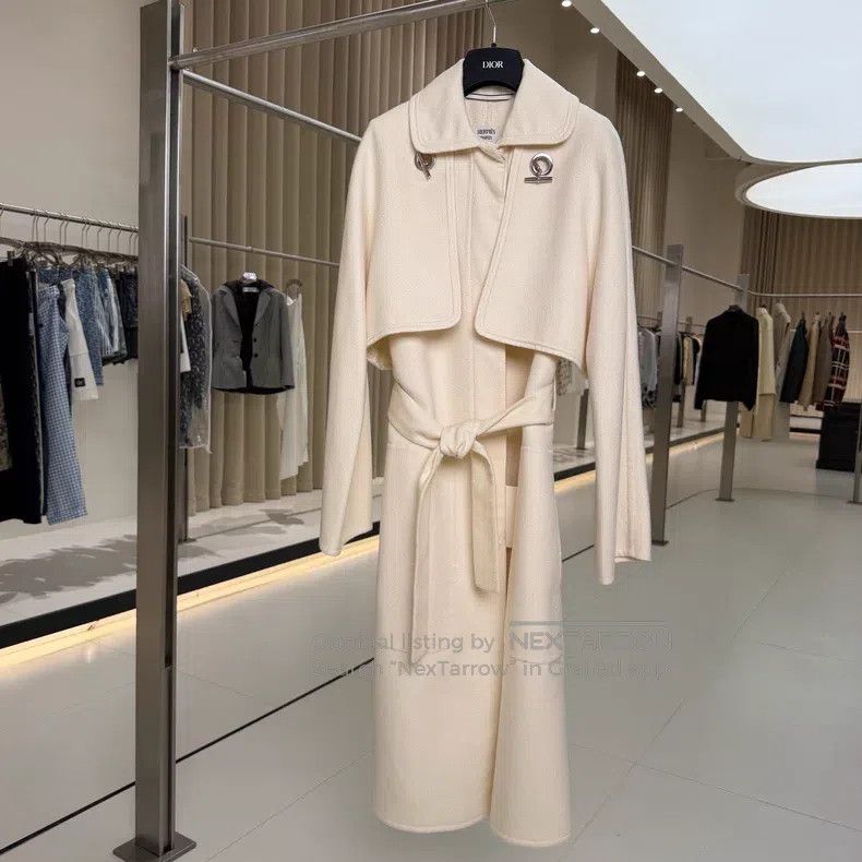 Hermes Hermes White detachable shawl long cashmere coat Size XS / US 0-2 / IT 36-38 - 1 Thumbnail