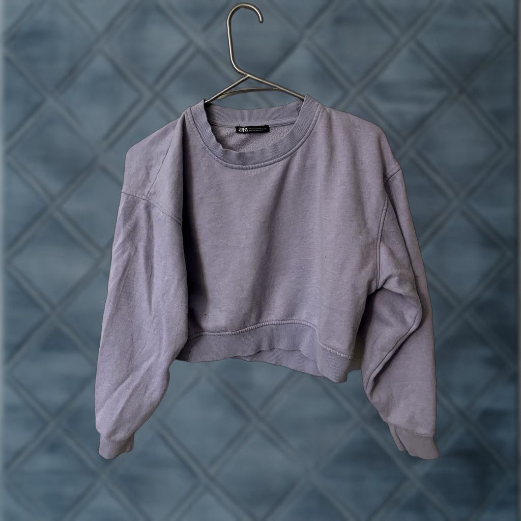 Zara Zara Cropped Knit Sweater Womens Small Long Sleeve Purple Casual Top Size S / US 4 / IT 40 - 1 Thumbnail