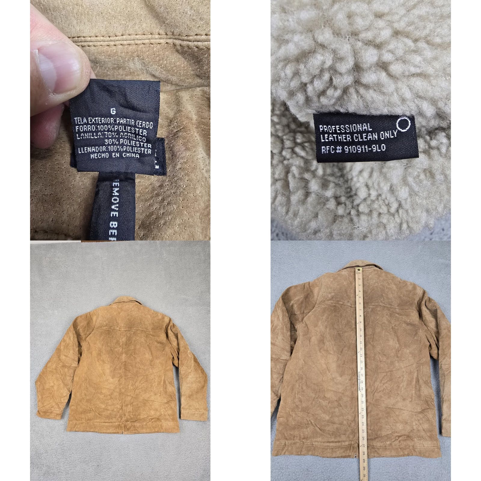 George George Leather Jacket - Large Mens Camel Sherpa Zip Front Coat Size US L / EU 52-54 / 3 - 8 Thumbnail