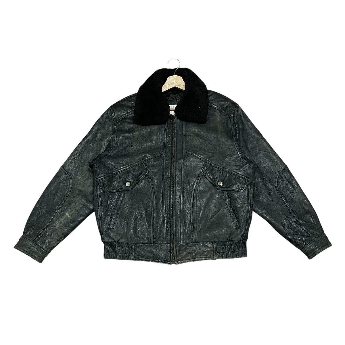 Genuine Leather Vtg Moda Italiana Flight Bomber Leather Jacket Fur Collar Size US L / EU 52-54 / 3 - 1 Thumbnail