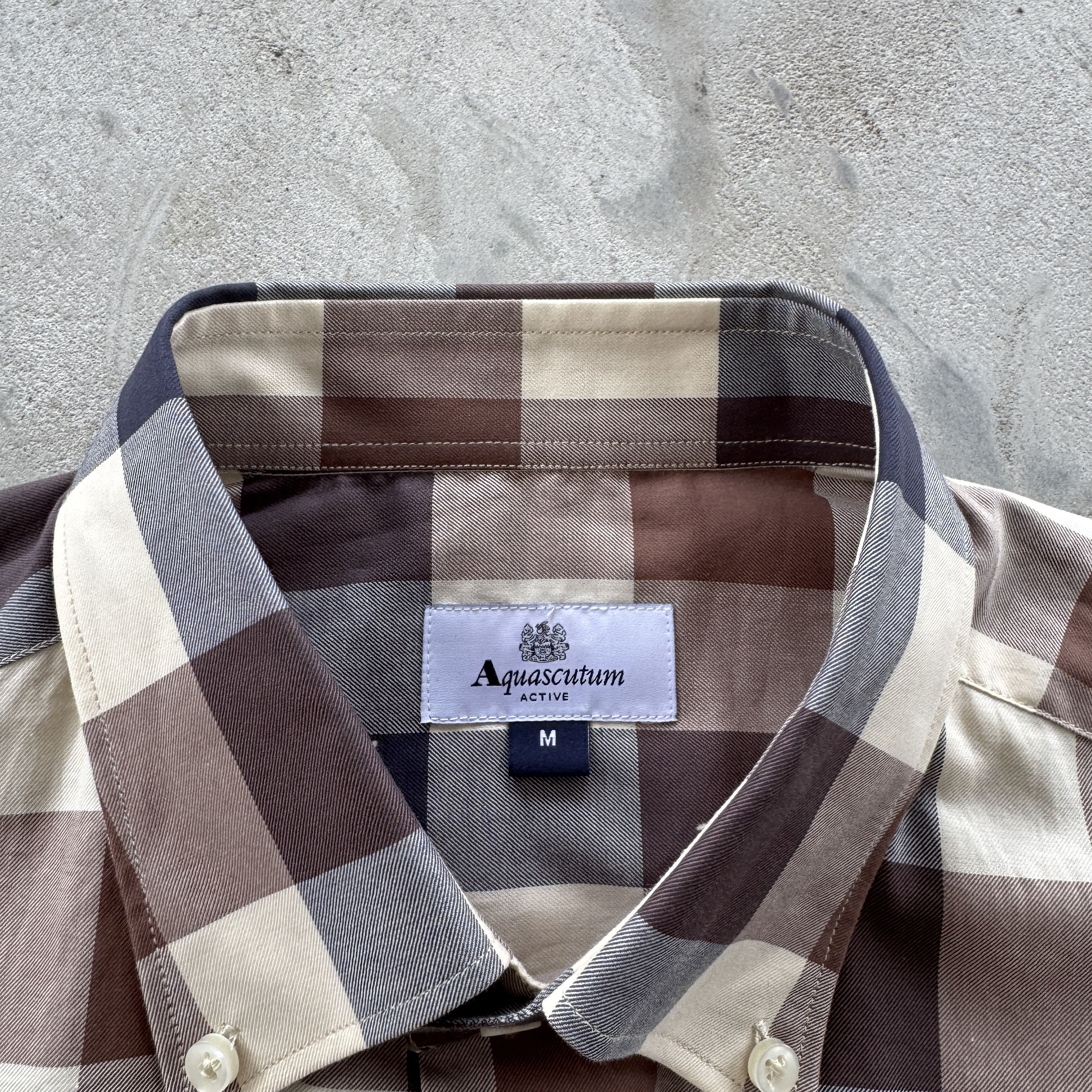 Vintage Aquascutum Active Beige Plaid Button Down Shirt M