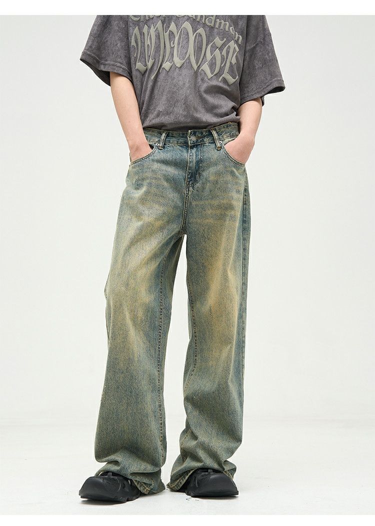 washed faded baggy bootcut jeans