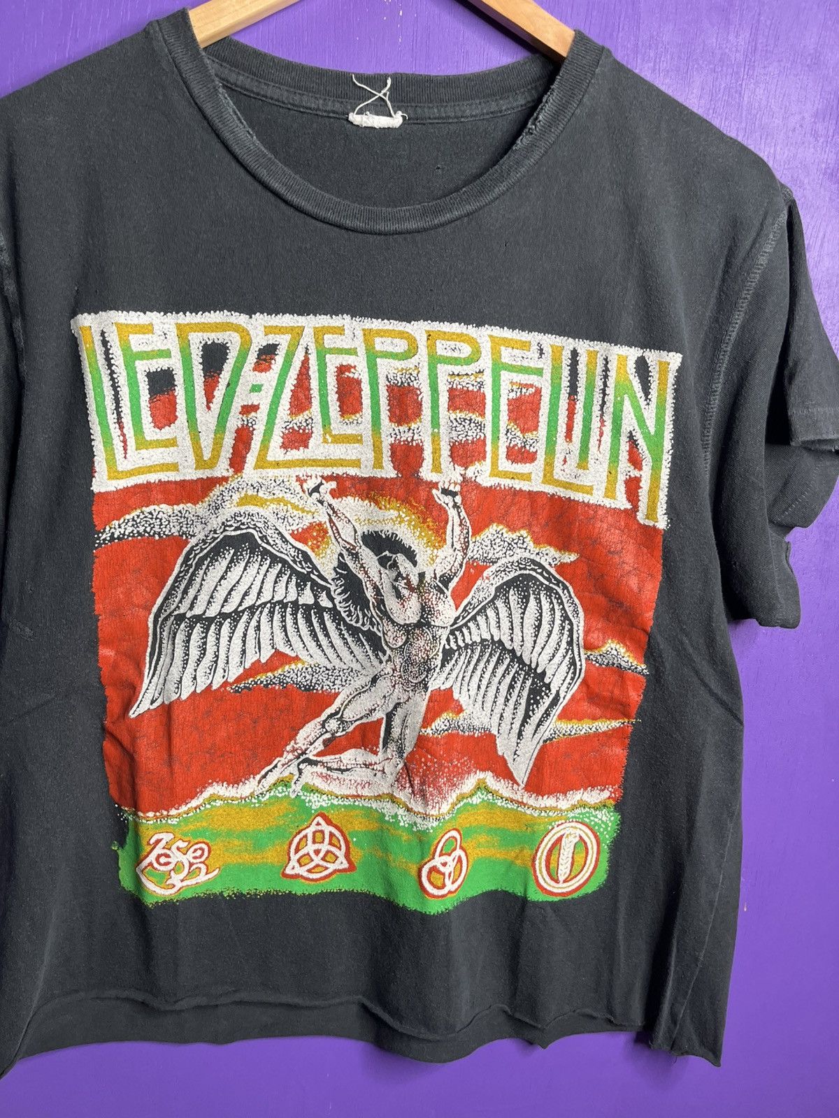 Band Tees × Vintage Vintage 80s LED Zeppelin cropped band t-shirt Size US M / EU 48-50 / 2 - 3 Thumbnail