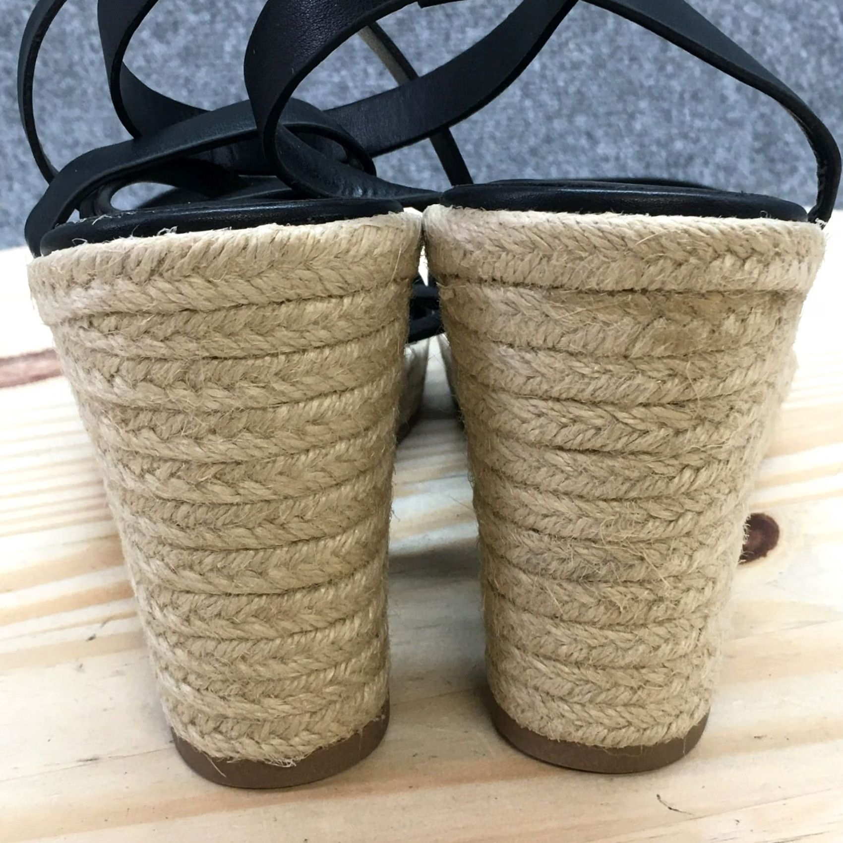 Vintage A New Day Sandals Womens 10 Ankle Straps Espadrilles Black Faux Leather Wedge Size US 10 / IT 40 - 7 Thumbnail