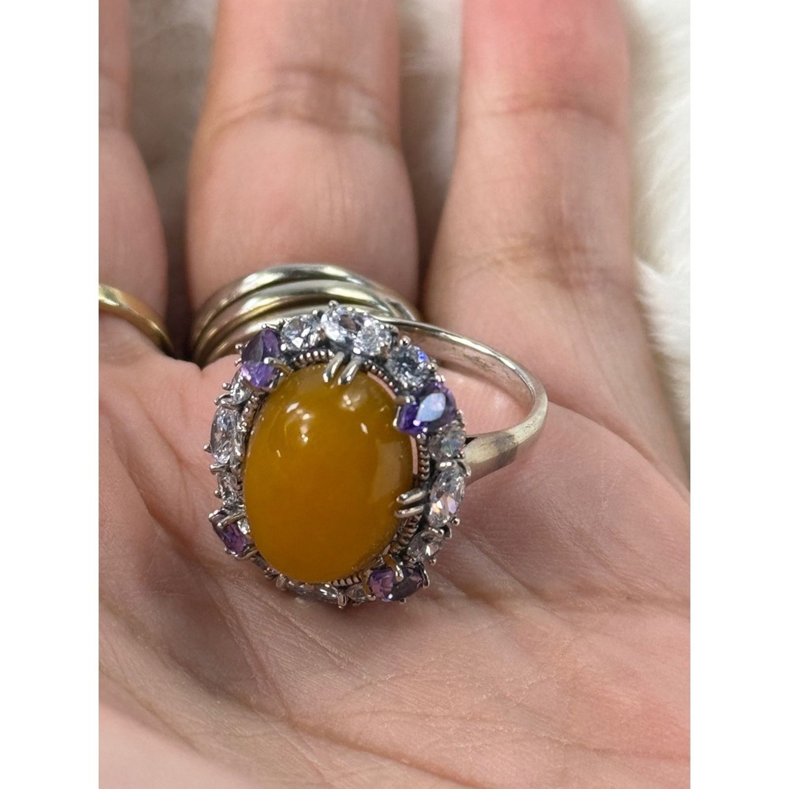 & Other Stories JOY 925 Sterling Silver Yellow Jade size 10 Amethyst RING Size ONE SIZE - 4 Thumbnail
