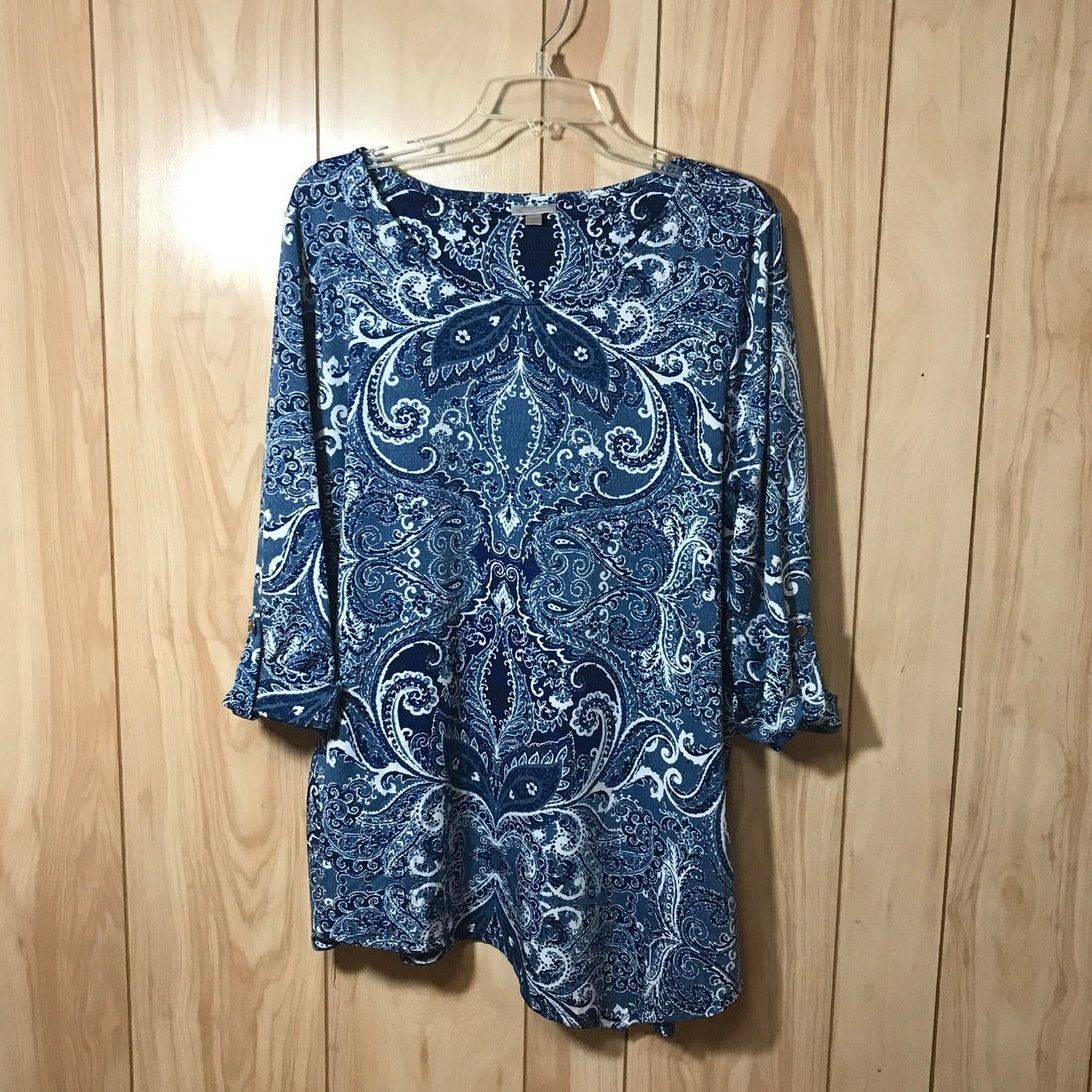 Avenue Avenue Blue Paisley Scoop Neck 3/4 Sleeve Top 18/20 Size XXL / US 16-18 / IT 52-54 - 1 Thumbnail