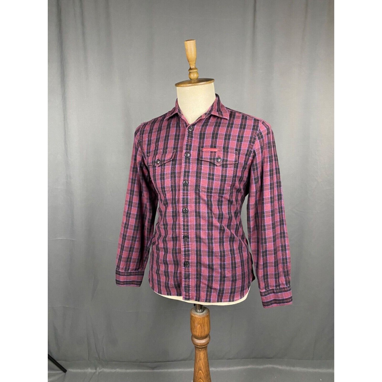 Burberry Burberry Men's Purple Checked Wool Linen Shirt Size S Size US L / EU 52-54 / 3 - 2 Thumbnail