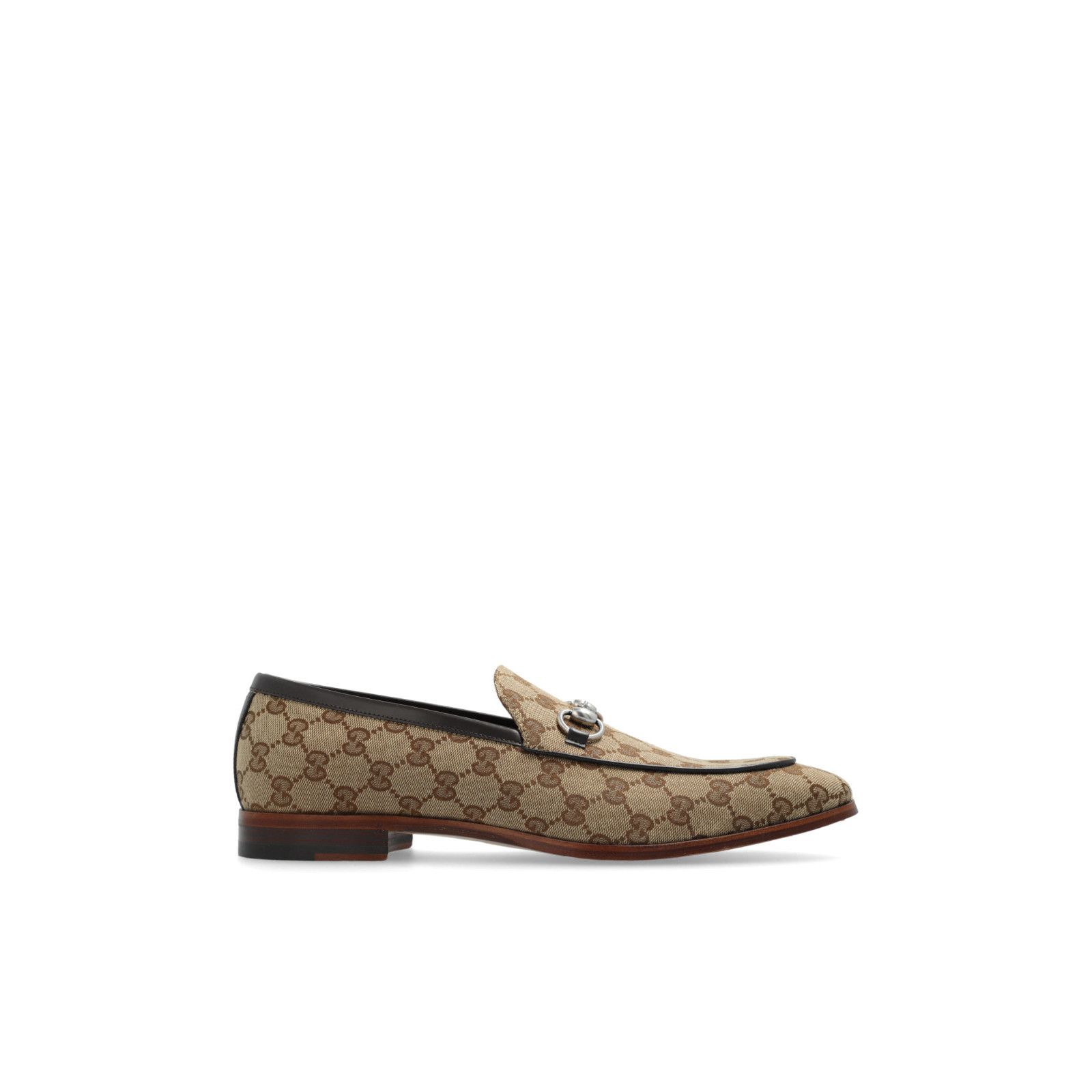 GUCCI Horsebit Men's Beige And Ebony GG Canvas Loafers New (