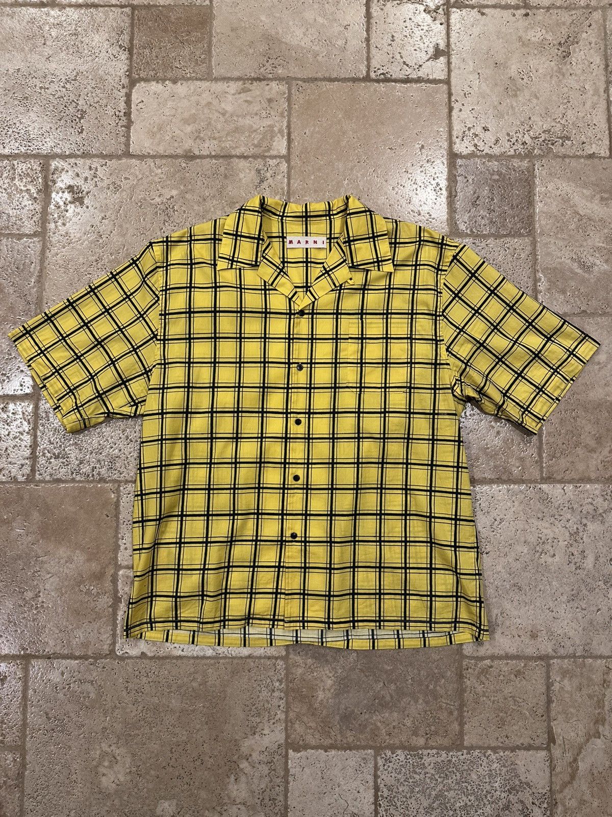 Marni Marni Checkered Grid Poplin Bowling Yellow Shirt Size US XL / EU 56 / 4 - 4 Thumbnail