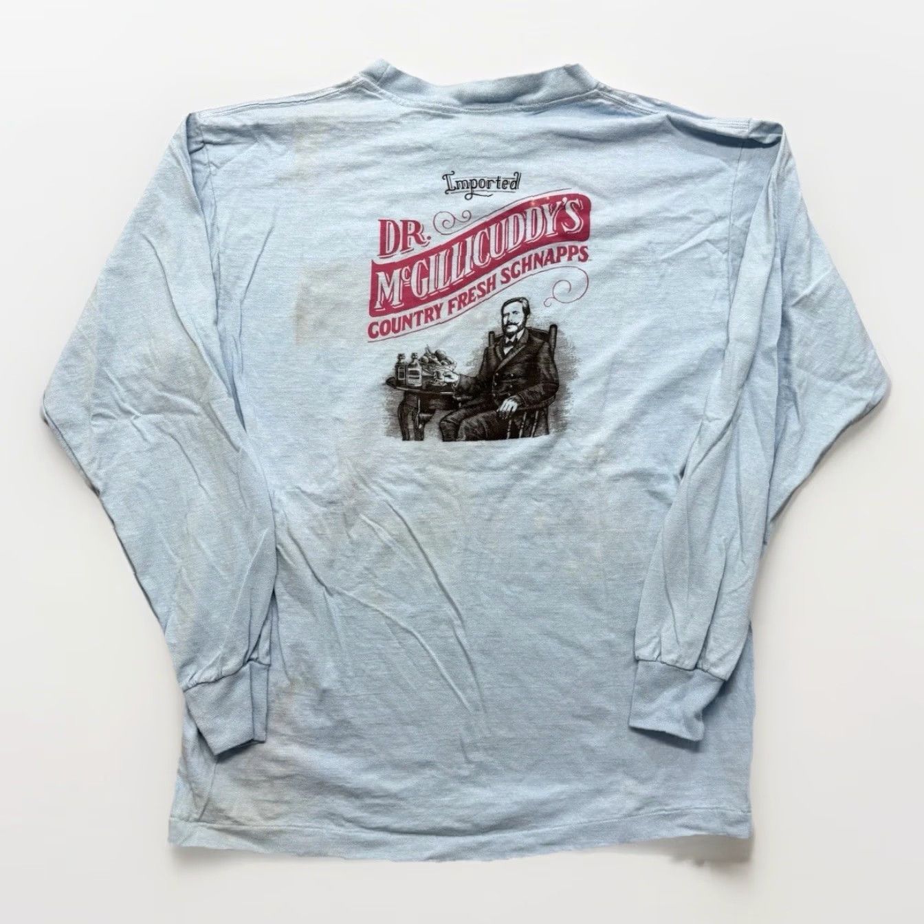 Anvil VINTAGE Anvil Dr Mcgillicuddy's T Shirt Mens XL Long Sleeve Graphic Print 90s Beer Blue Cotton Knit Crew Neck 2-Sided Easy Care Size US XL / EU 56 / 4 - 2 Thumbnail