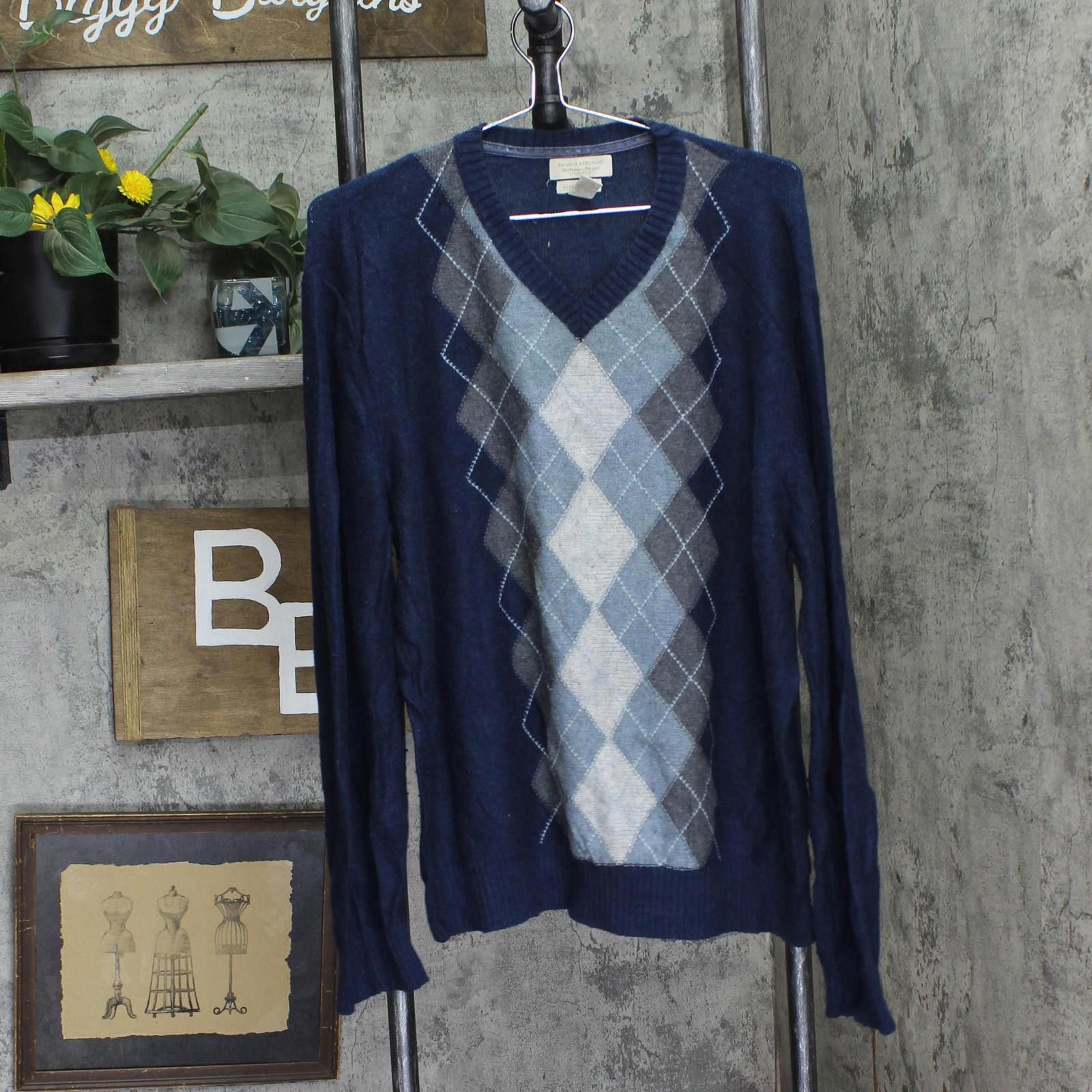 Banana Republic Banana Republic Rabbit Cashmere Argyle Sweater Navy Blue Xl Size US XL / EU 56 / 4 - 1 Thumbnail