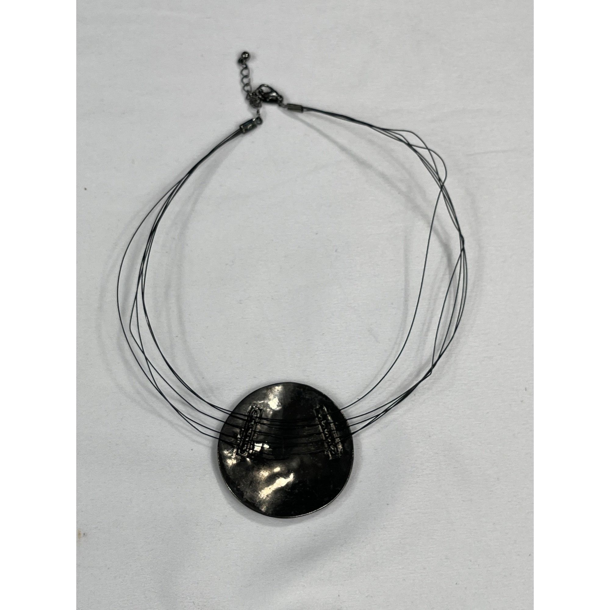Vintage Multi Strand Necklace SKU 7857 With Large Hammered Silver Di Size ONE SIZE - 8 Thumbnail