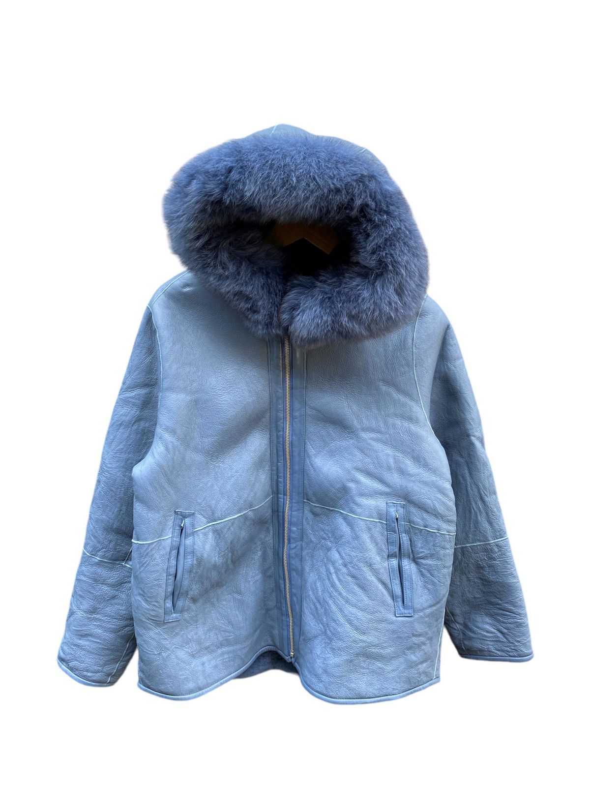 image of Hysteric Glamour x If Six Was Nine Japanese Faux Faur Leather Hoodie Reversible in Blue (Size Large