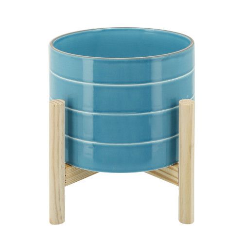 Designer × Homemade 8" STRIPED PLANTER W/ WOOD STAND, SKYBLUE Size US L / EU 52-54 / 3 - 1 Thumbnail
