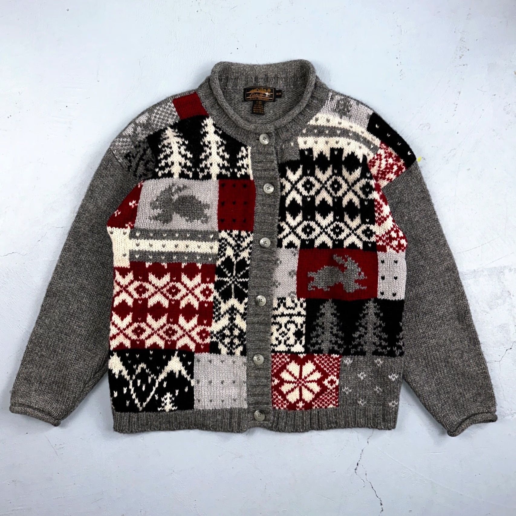 Eddie Bauer VINTAGE Eddie Bauer Cardigan Sweater M Gray Snowflake Nordic Patchwork Wool Womens Size M / US 6-8 / IT 42-44 - 2 Thumbnail