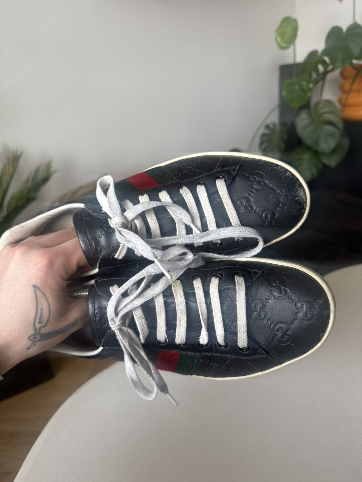 Gucci Gucci Ace Black Monogram Leather Sneakers Designer Luxury Size US 8.5 / EU 41-42 - 5 Thumbnail