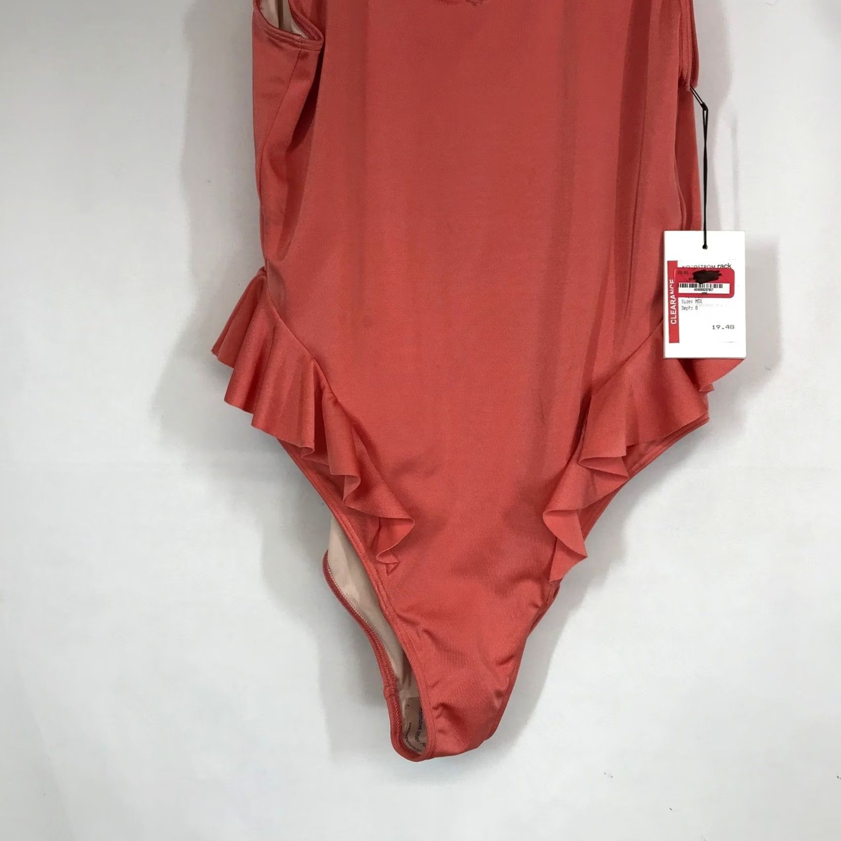 Nordstrom Nordstrom One Piece Swimsuit Coral Ruffle V Neck Low Back M Woman Size ONE SIZE - 3 Thumbnail