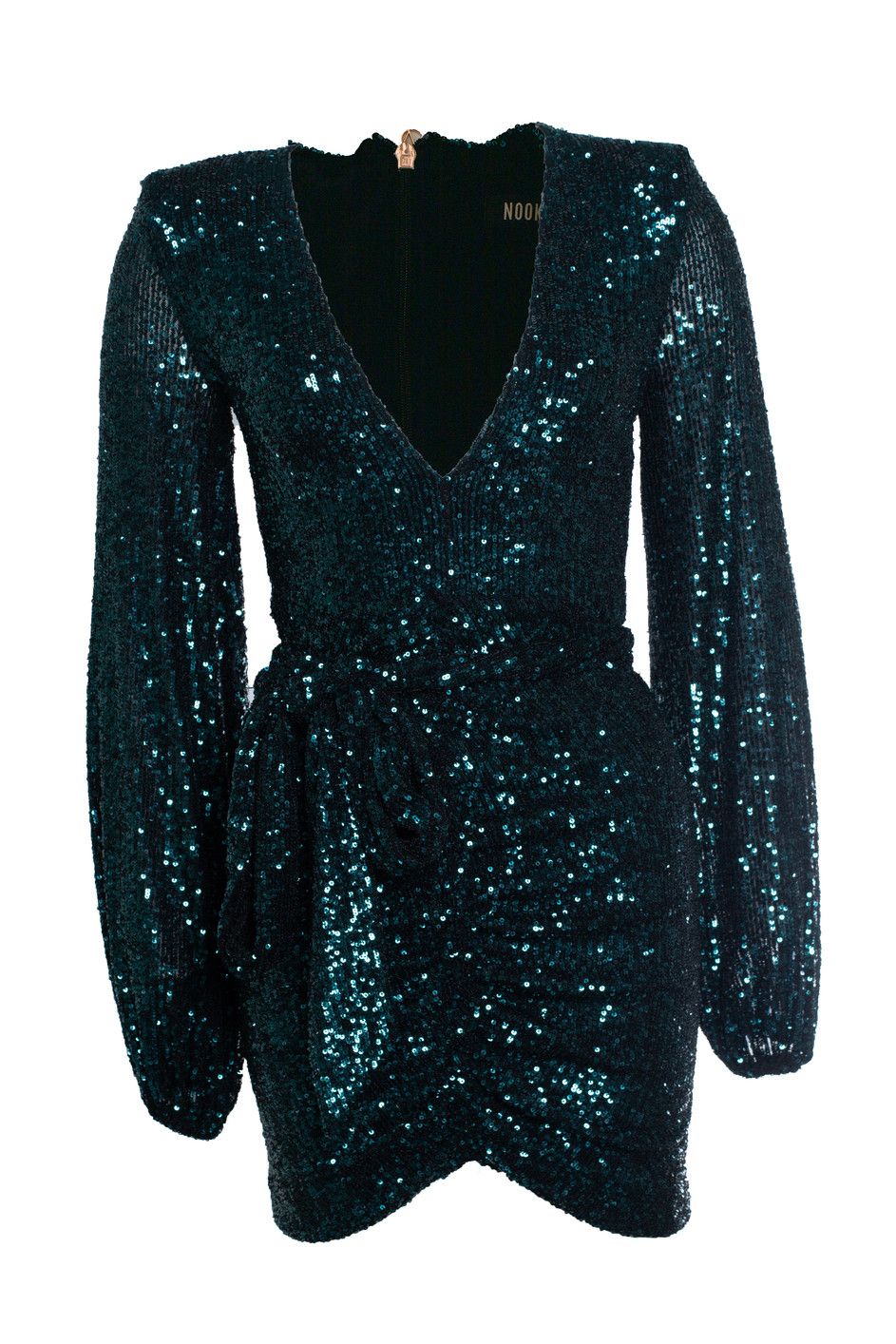 Nookie, green sequinned wrap dress