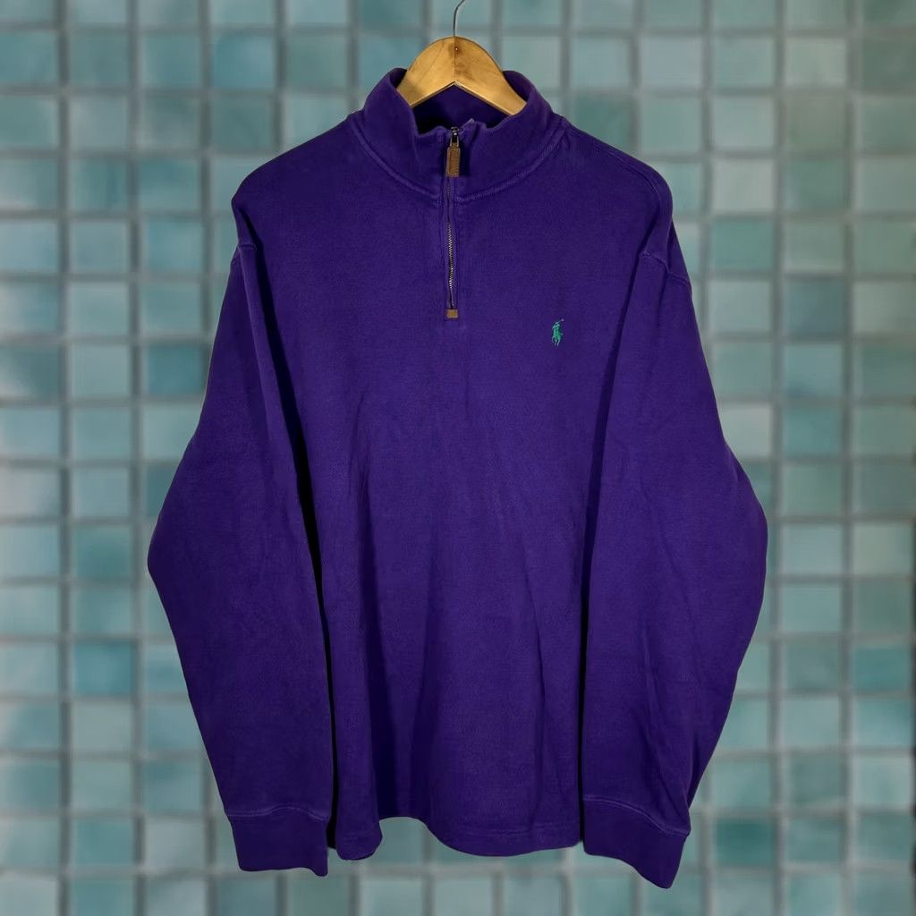 Polo Ralph Lauren Polo Ralph Lauren Mens 2XL Purple Mock Neck Zipper Pullover Cotton Sweater Green Pony Logo Button Zipper Short Sleeve? Size US XXL / EU 58 / 5 - 1 Thumbnail